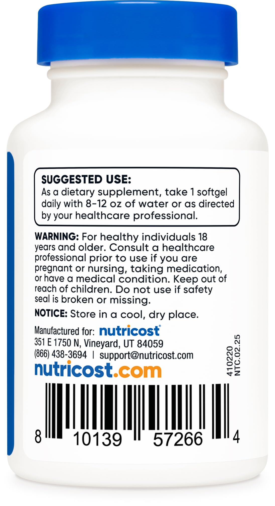 Nutricost Chlorophyll Softgels 50mg back view of packaging with ingredients