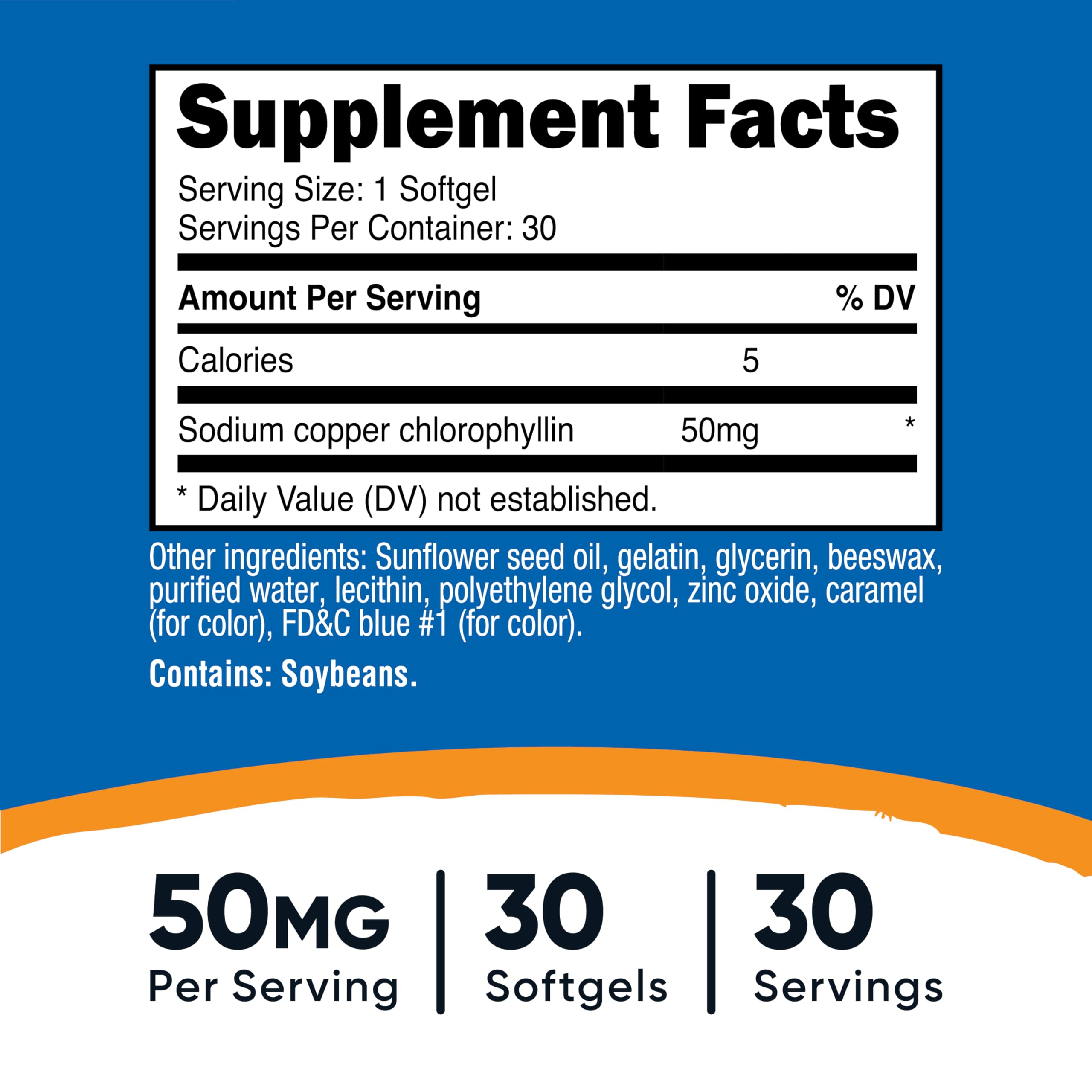 Nutricost Chlorophyll Softgels 50mg side view showing softgel capsules