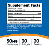 Nutricost Chlorophyll Softgels 50mg side view showing softgel capsules