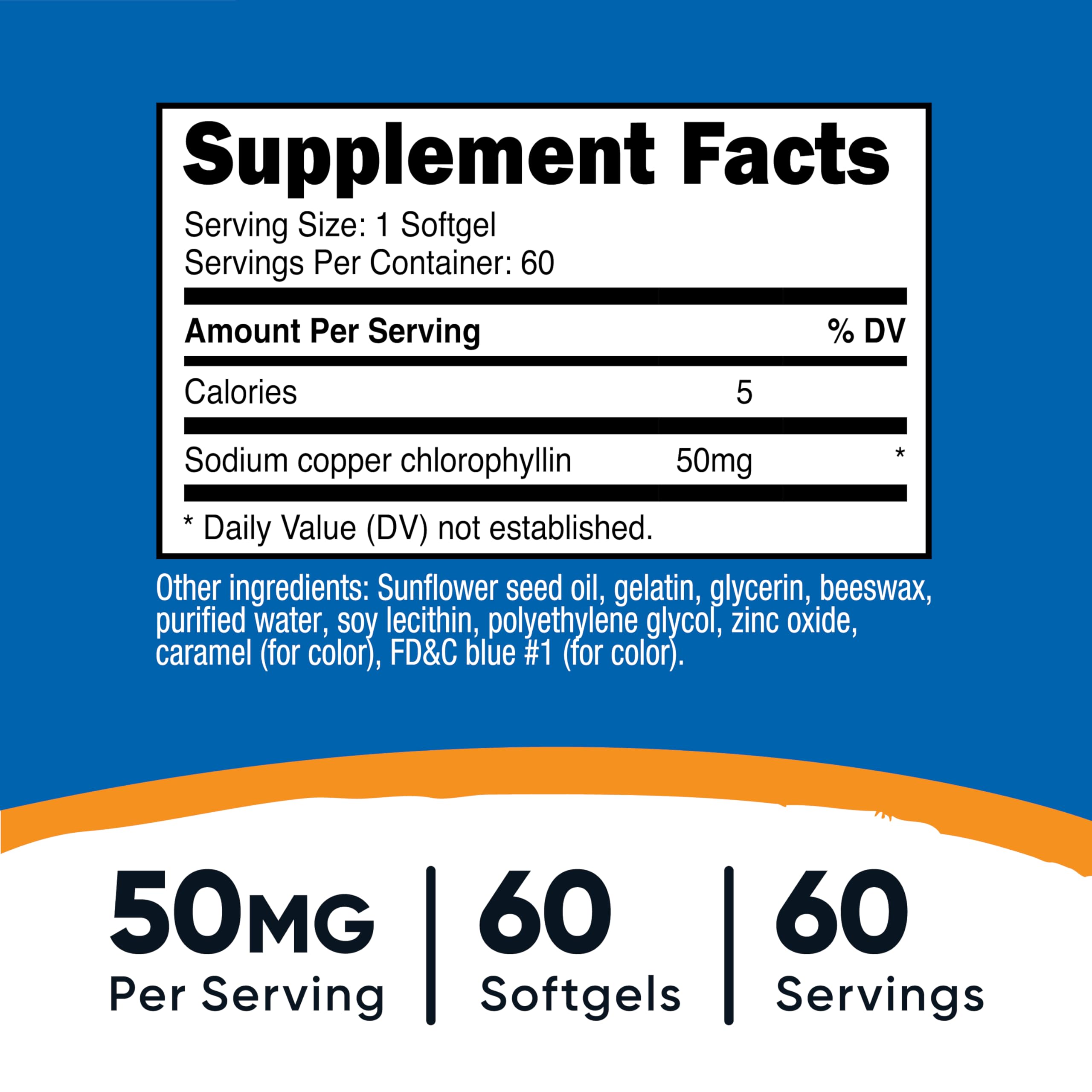 Nutricost Chlorophyll Softgels 50mg side view showing softgels