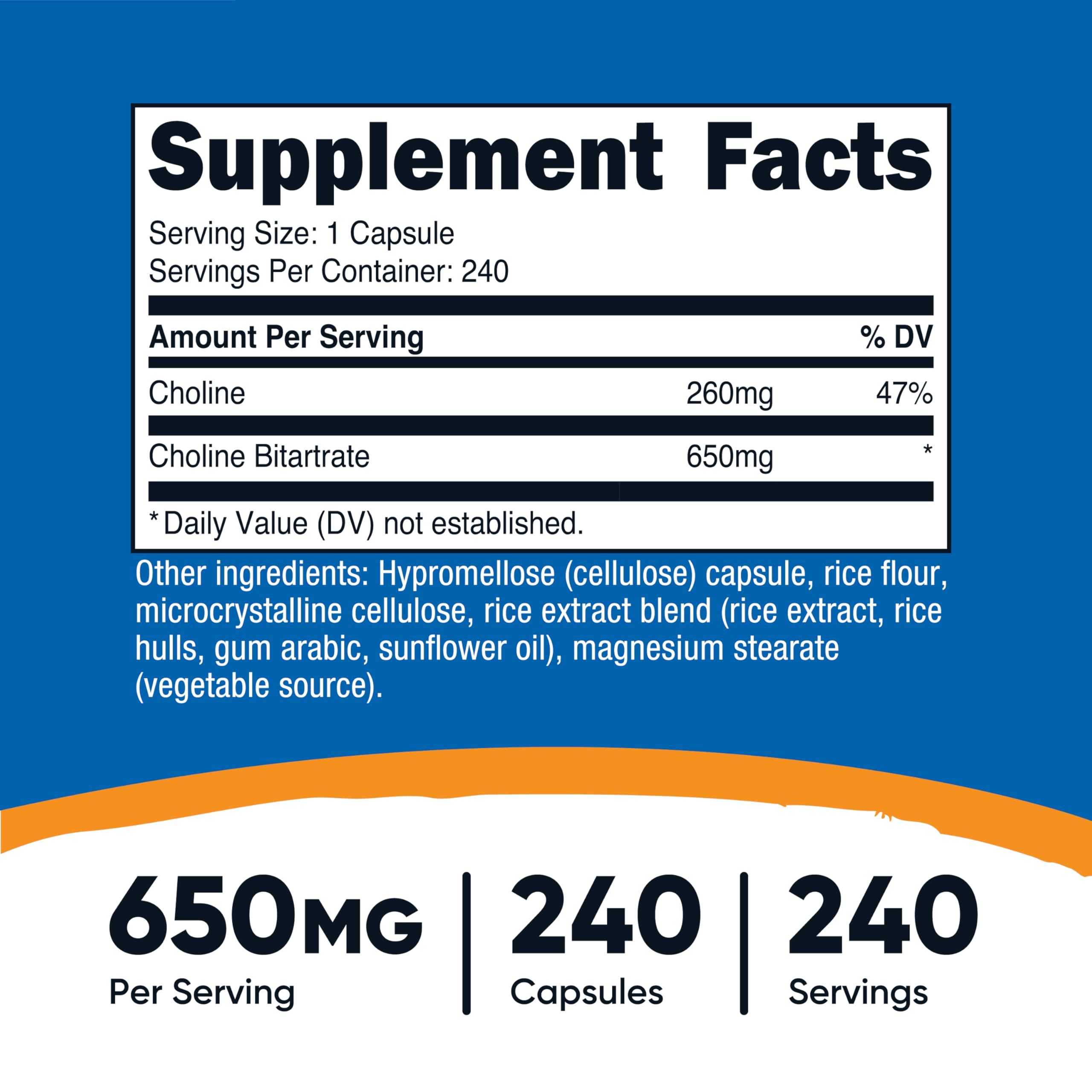 Nutricost Choline Bitartrate 650mg capsule close-up