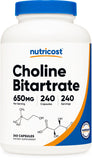 Nutricost Choline Bitartrate 650mg front view of the bottle