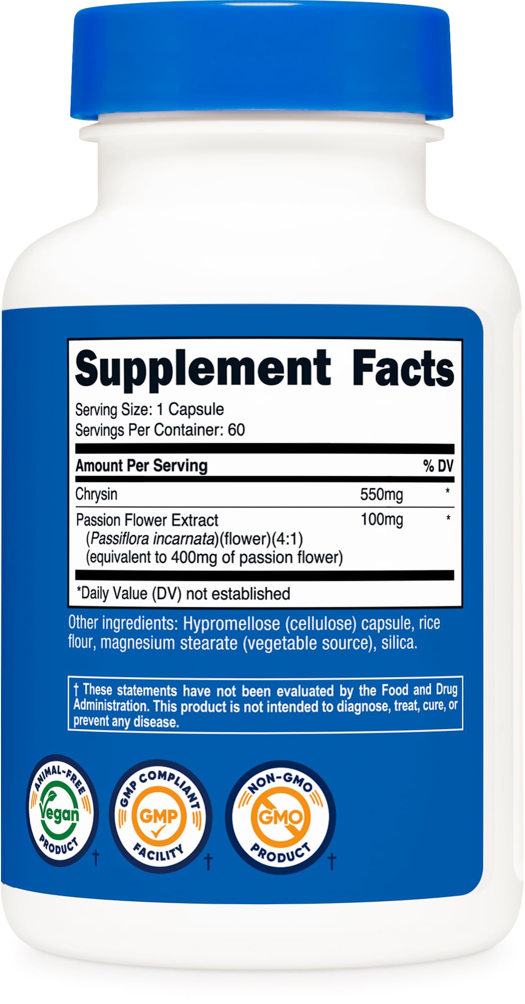 Nutricost Chrysin Supplement 550mg on a kitchen counter