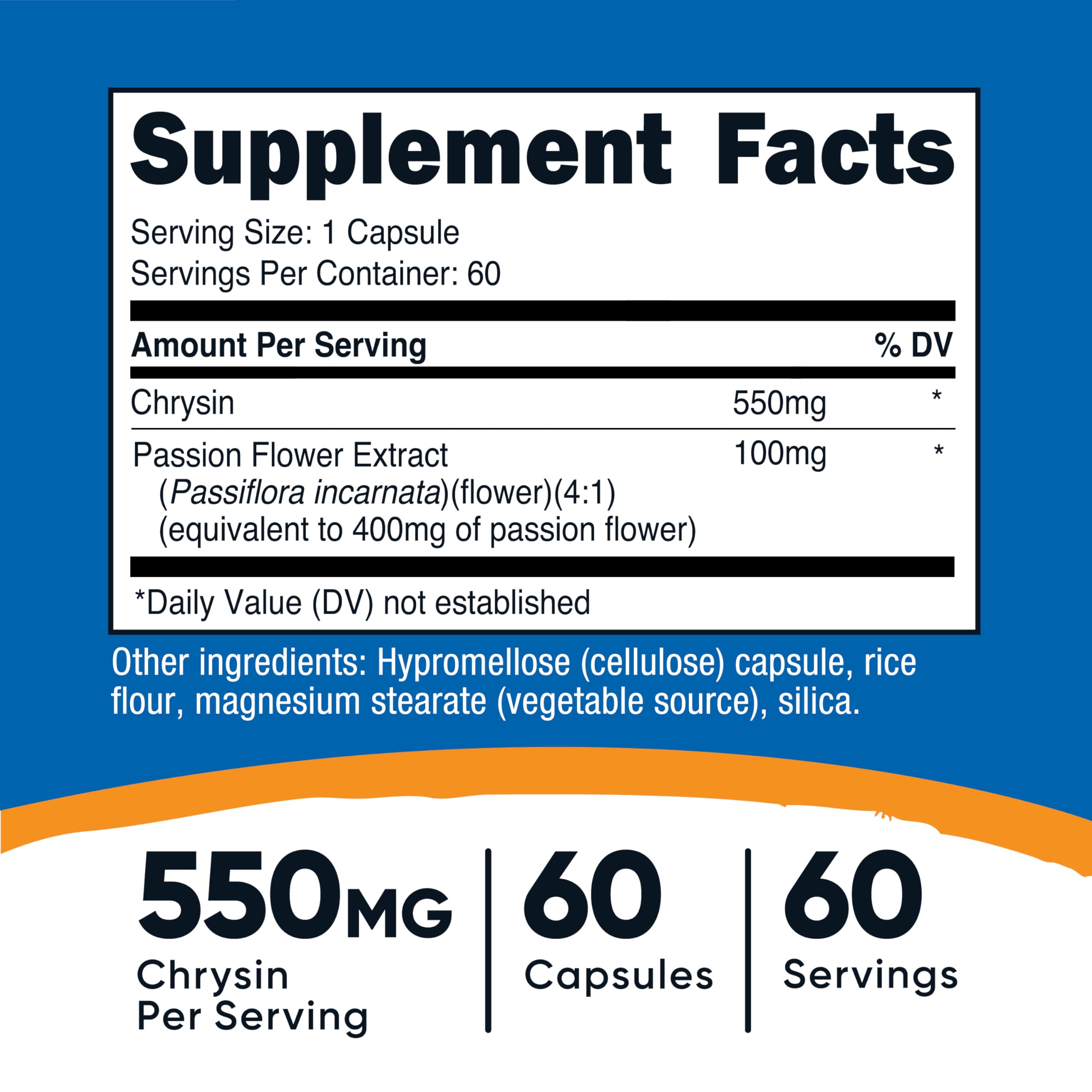 Nutricost Chrysin Supplement 550mg side view showing capsule