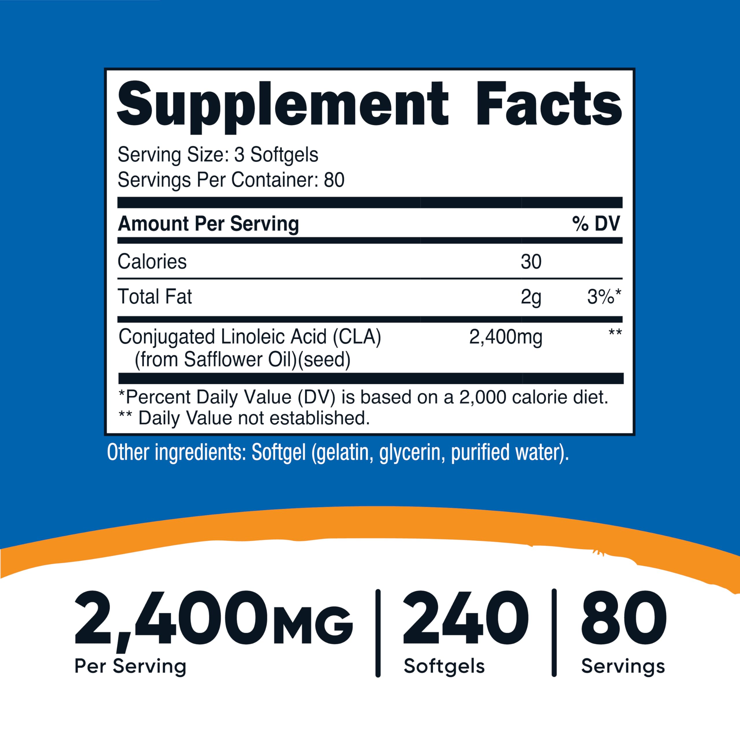 Nutricost CLA Softgel Capsules 800mg bottle side view