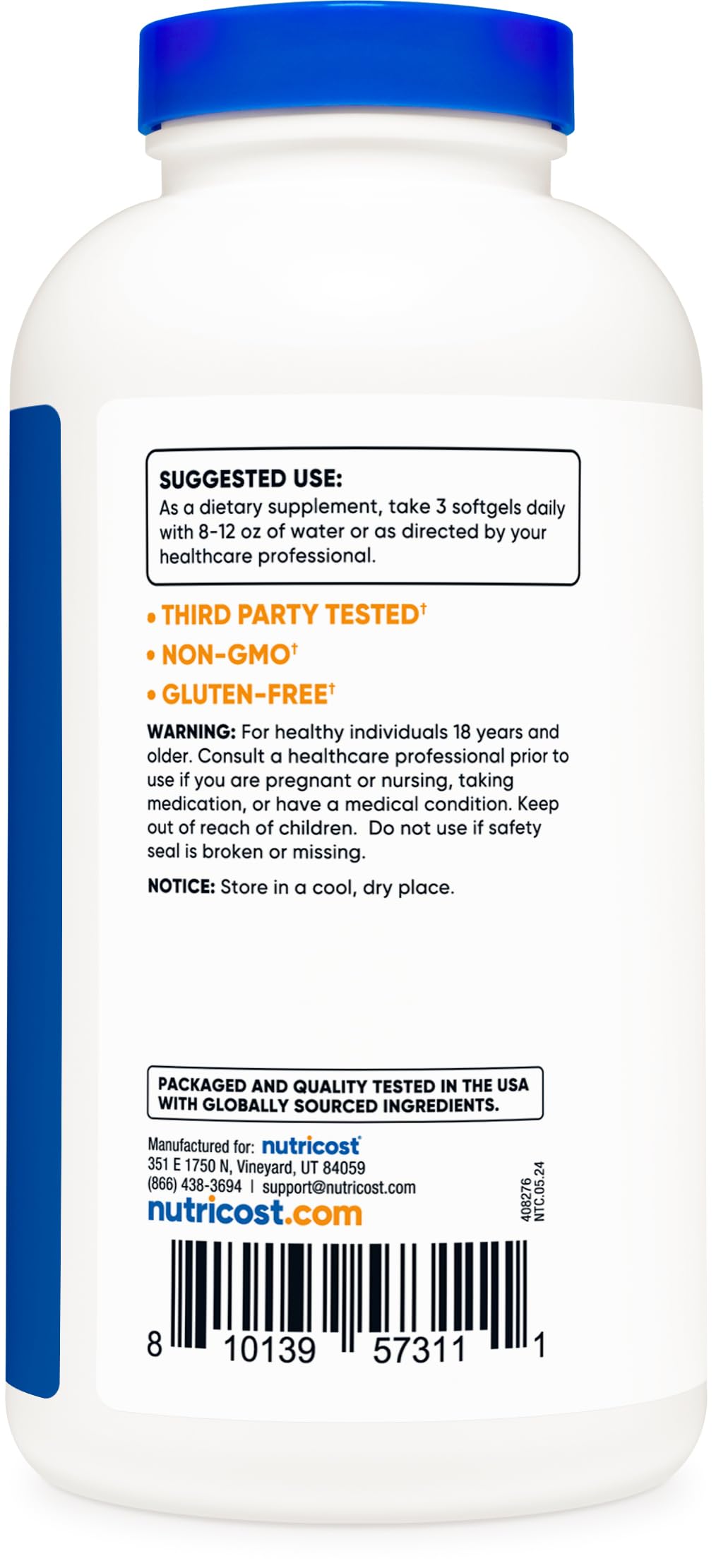 Nutricost CLA Softgel Capsules 800mg nutrition label