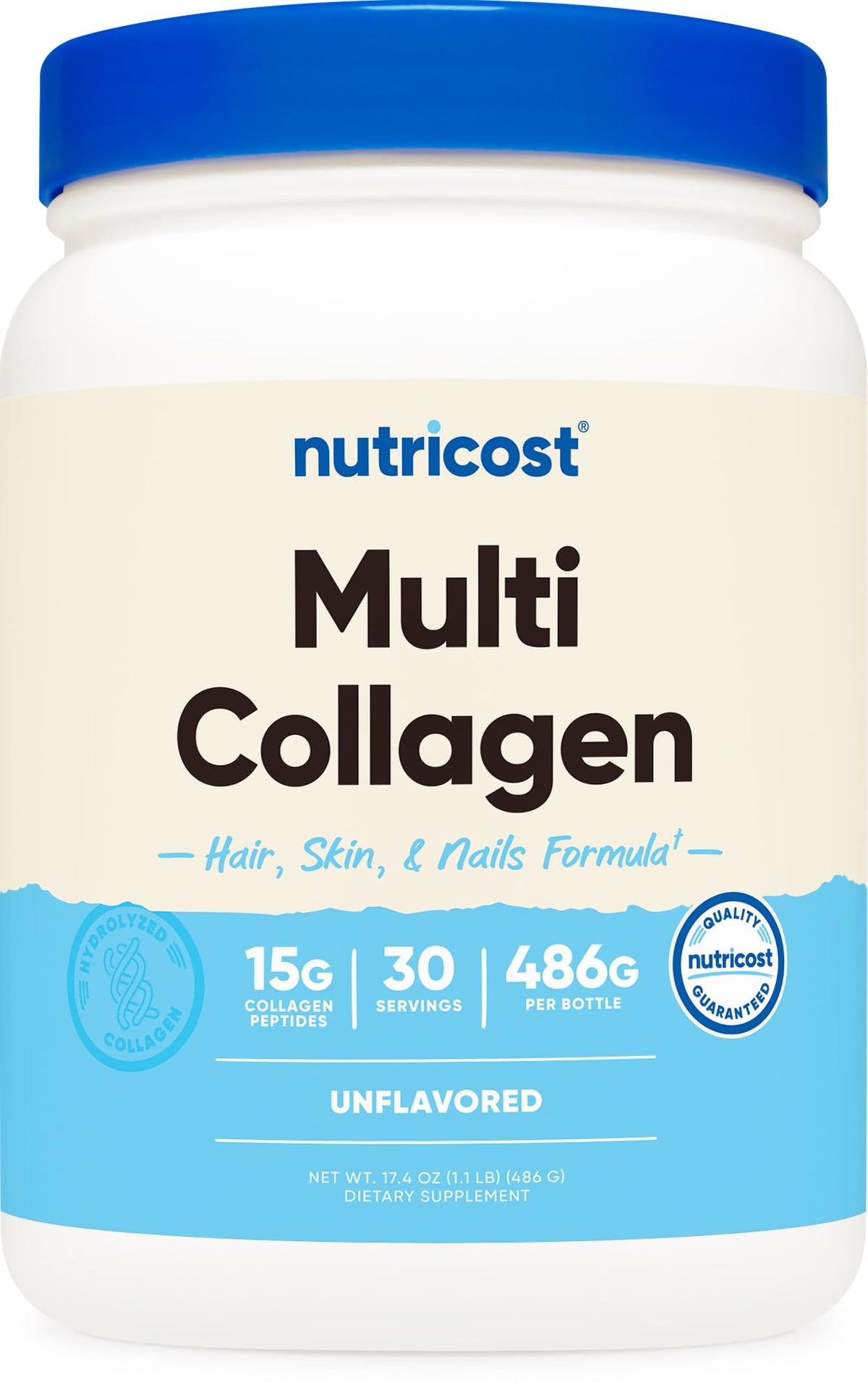 Nutricost Collagen Peptides 590g unflavoured powder front view