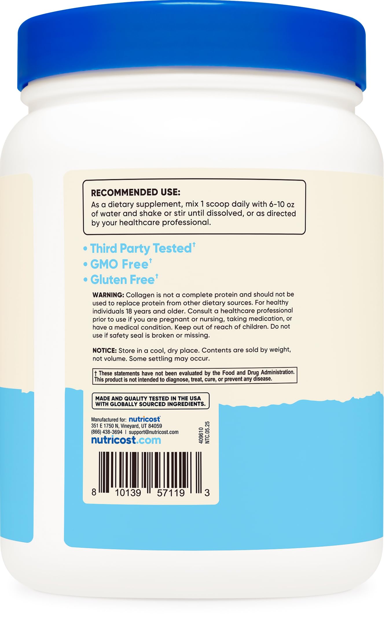 Nutricost Collagen Peptides 590g unflavoured powder mixed in a beverage