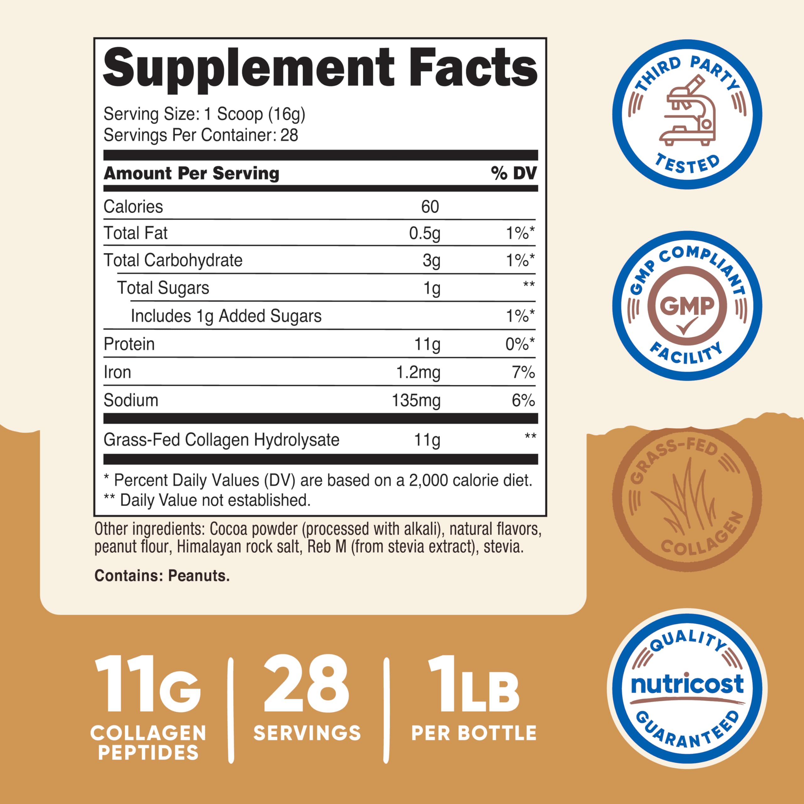 Nutricost Collagen Peptides Chocolate Peanut Butter packaging side view