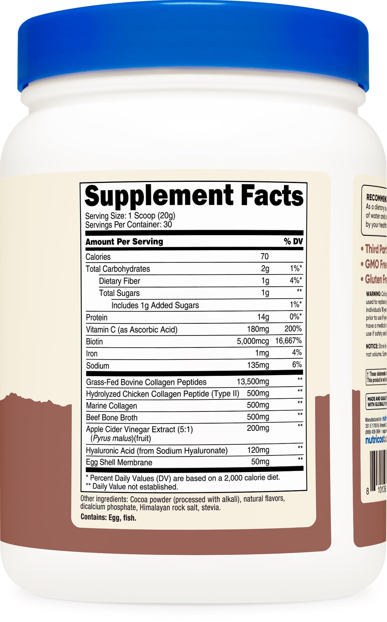 Nutricost Collagen Powder 689g Milk Chocolate Flavor ingredients list