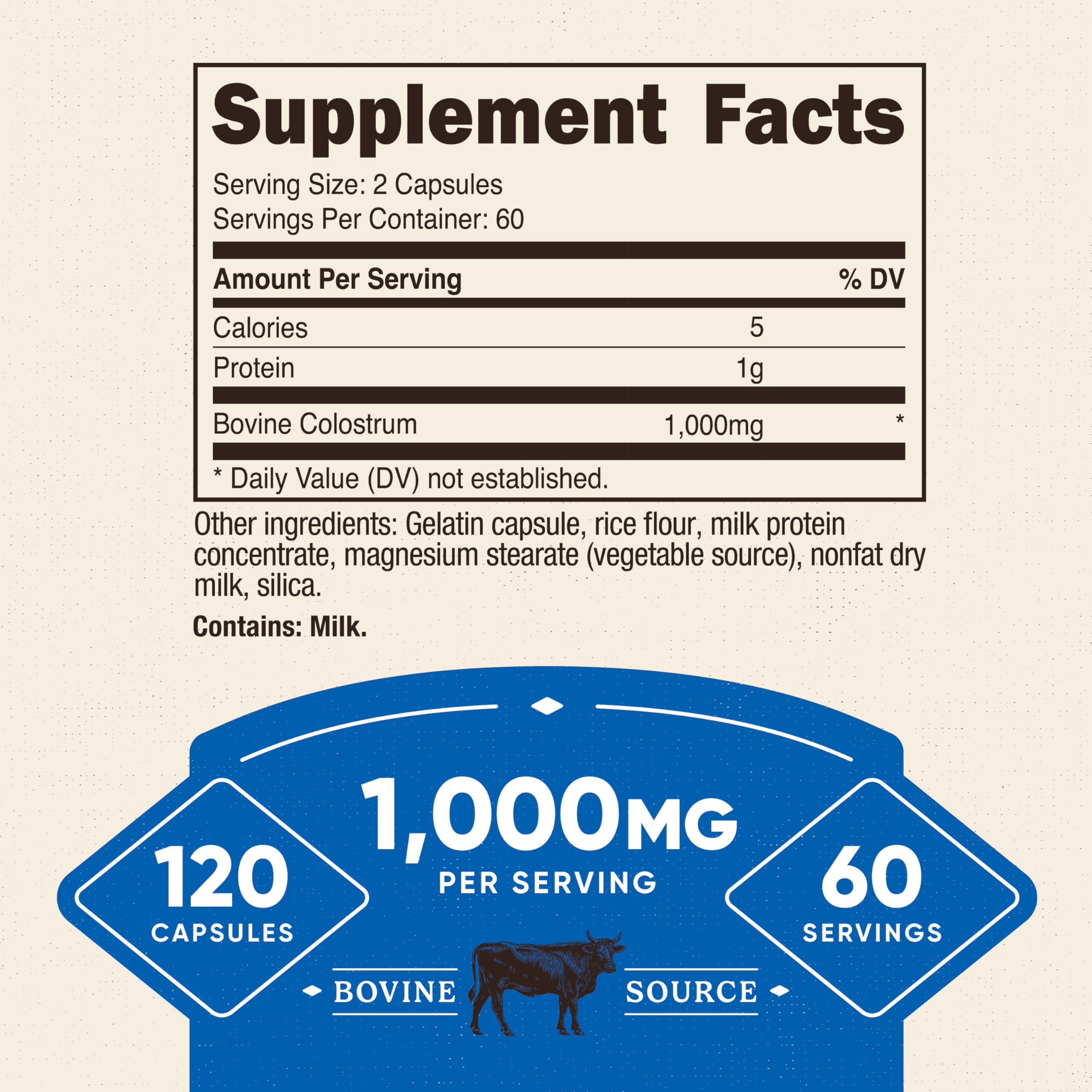 Nutricost Colostrum Capsules 1000mg bottle side view
