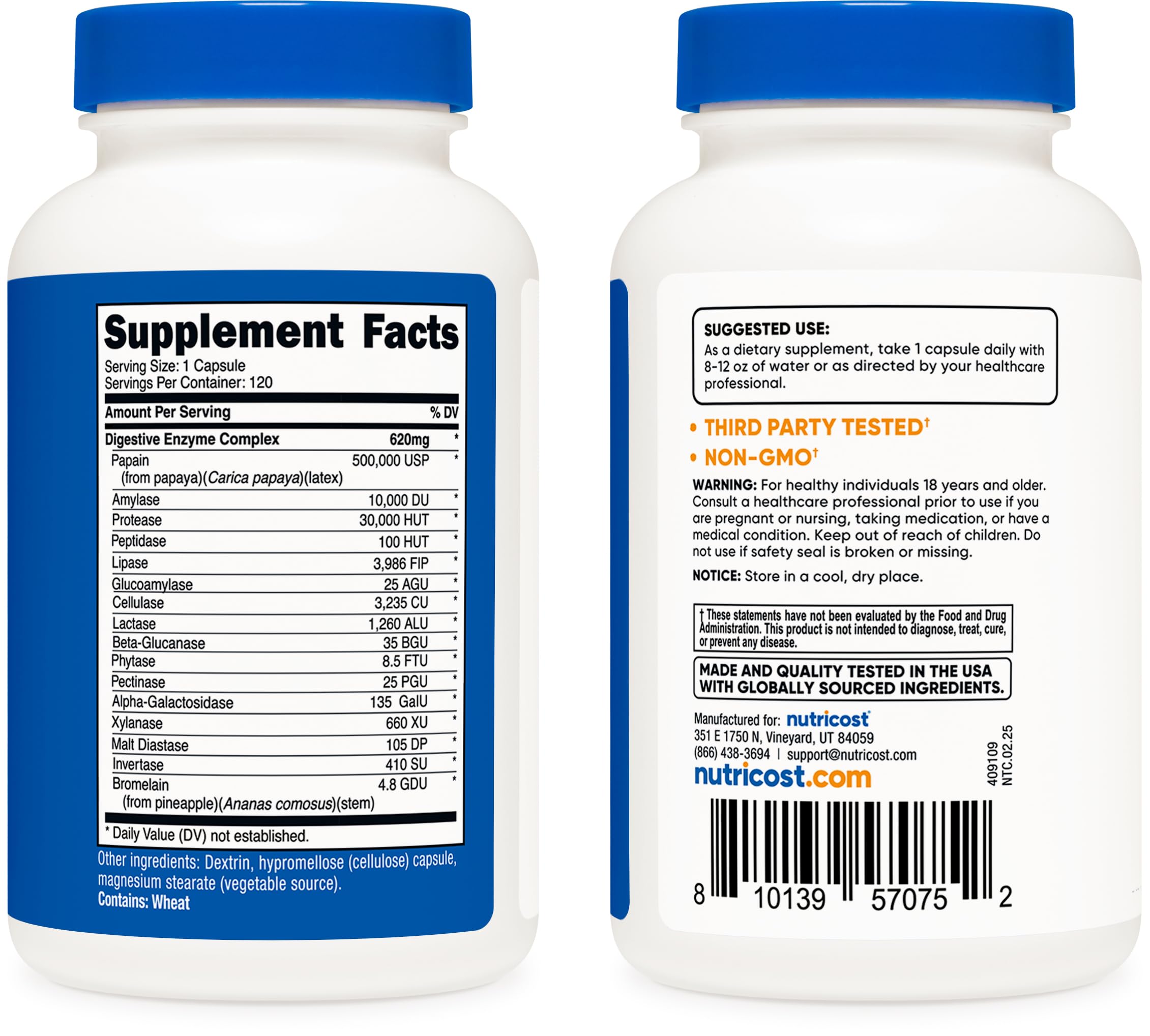 Nutricost Complete Full-Spectrum daily Enzyme Supplement bottle with cap open