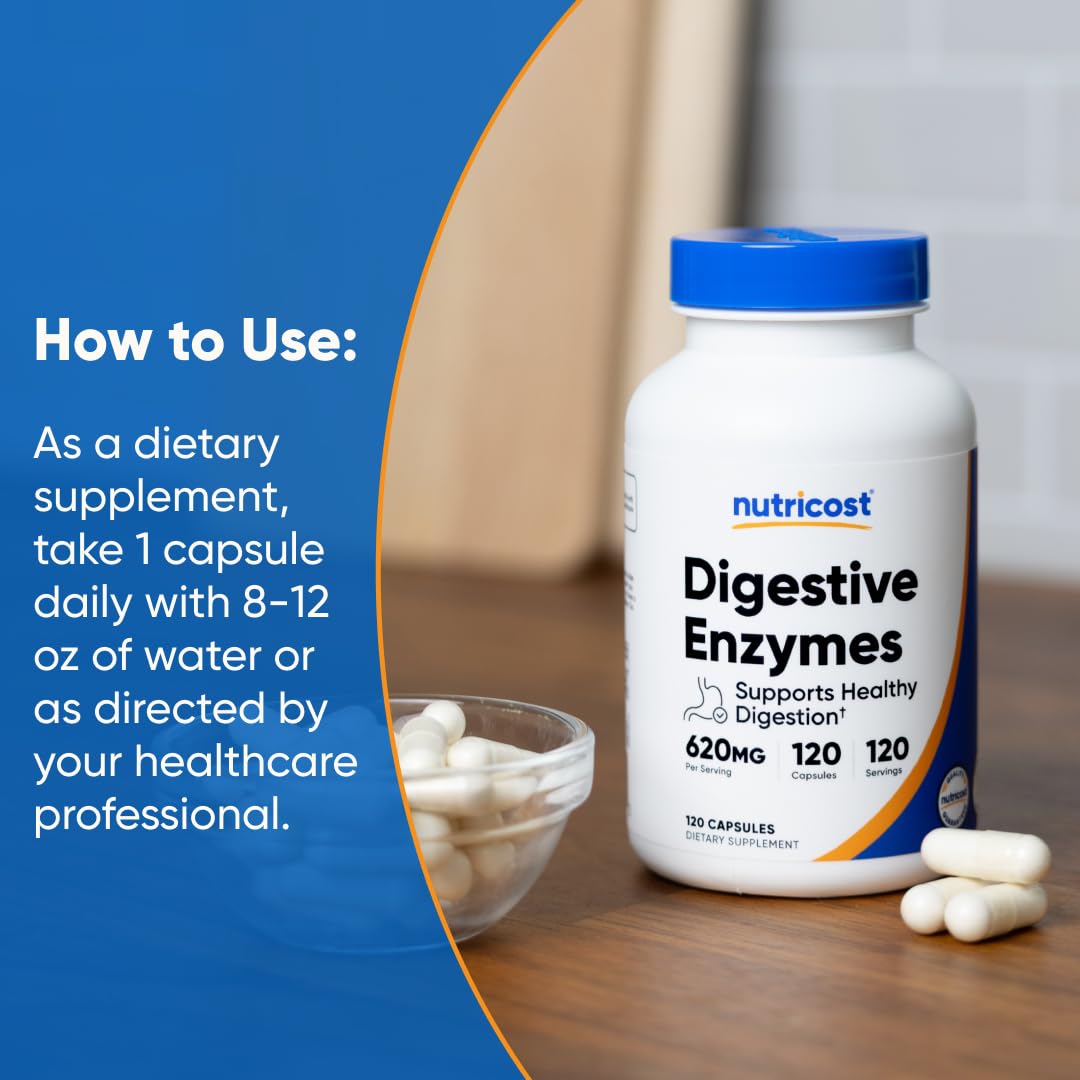 Nutricost Complete Full-Spectrum daily Enzyme Supplement in a kitchen setting