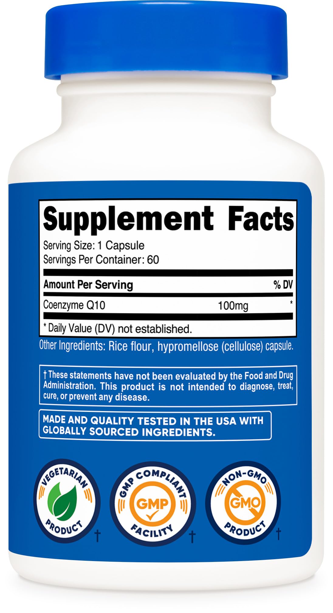 Nutricost CoQ10 100mg vegetarian capsules nutritional information