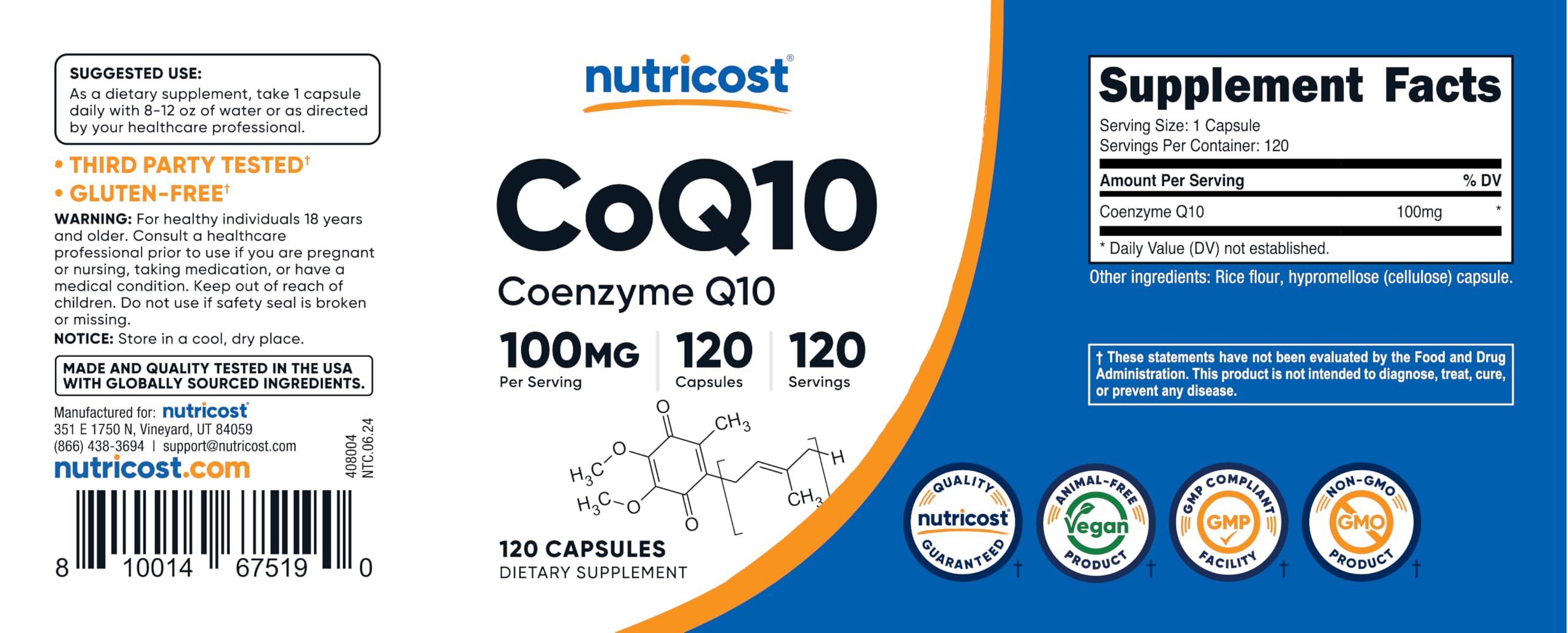 Nutricost CoQ10 100mg Vegetarian Capsules on a wooden table