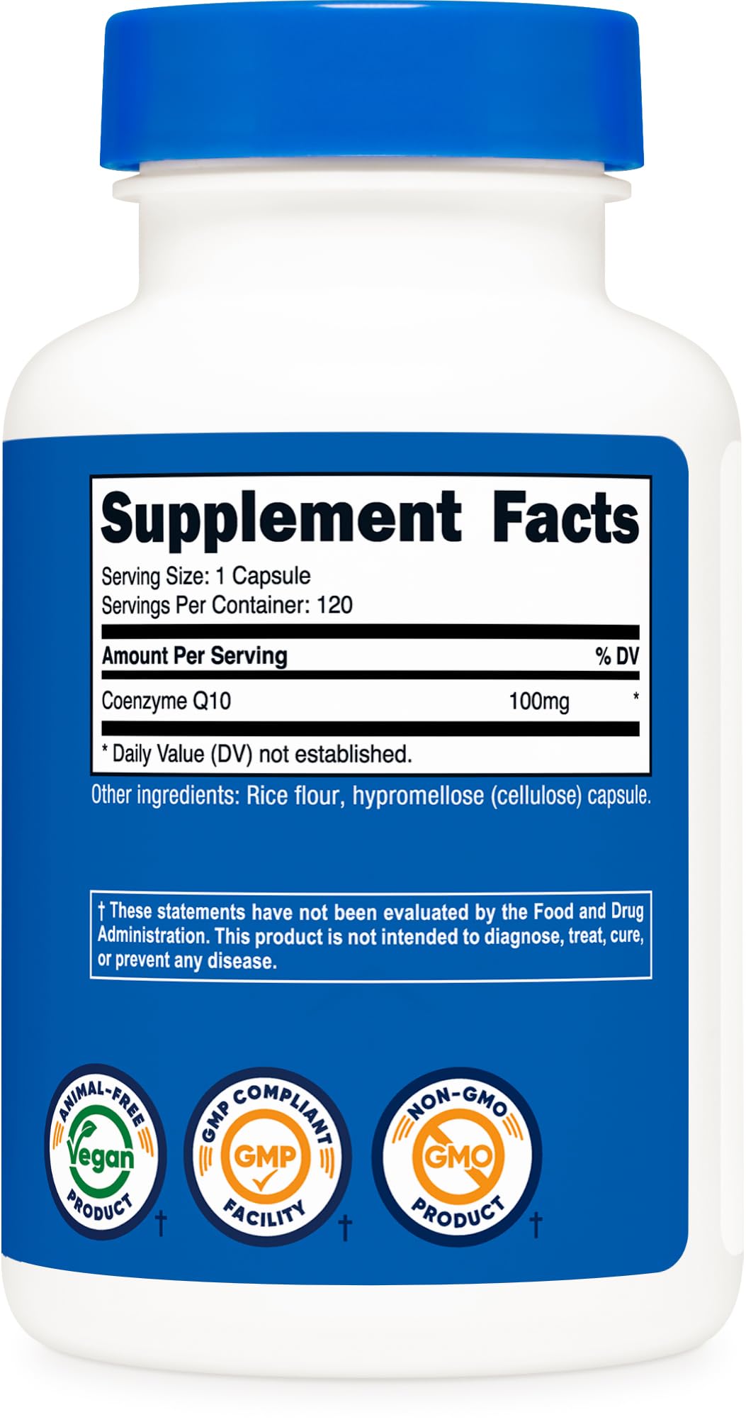 Nutricost CoQ10 100mg Vegetarian Capsules with a measuring spoon