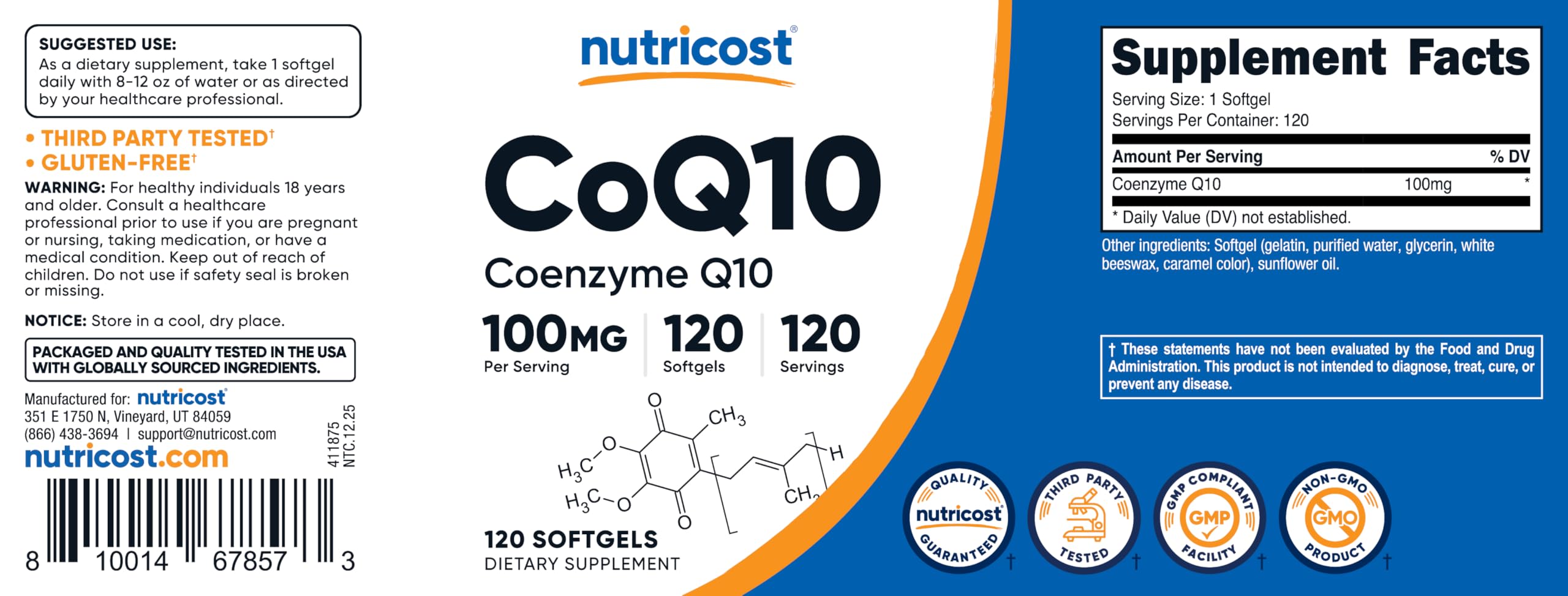 Nutricost CoQ10 Softgels 100mg with measuring spoon