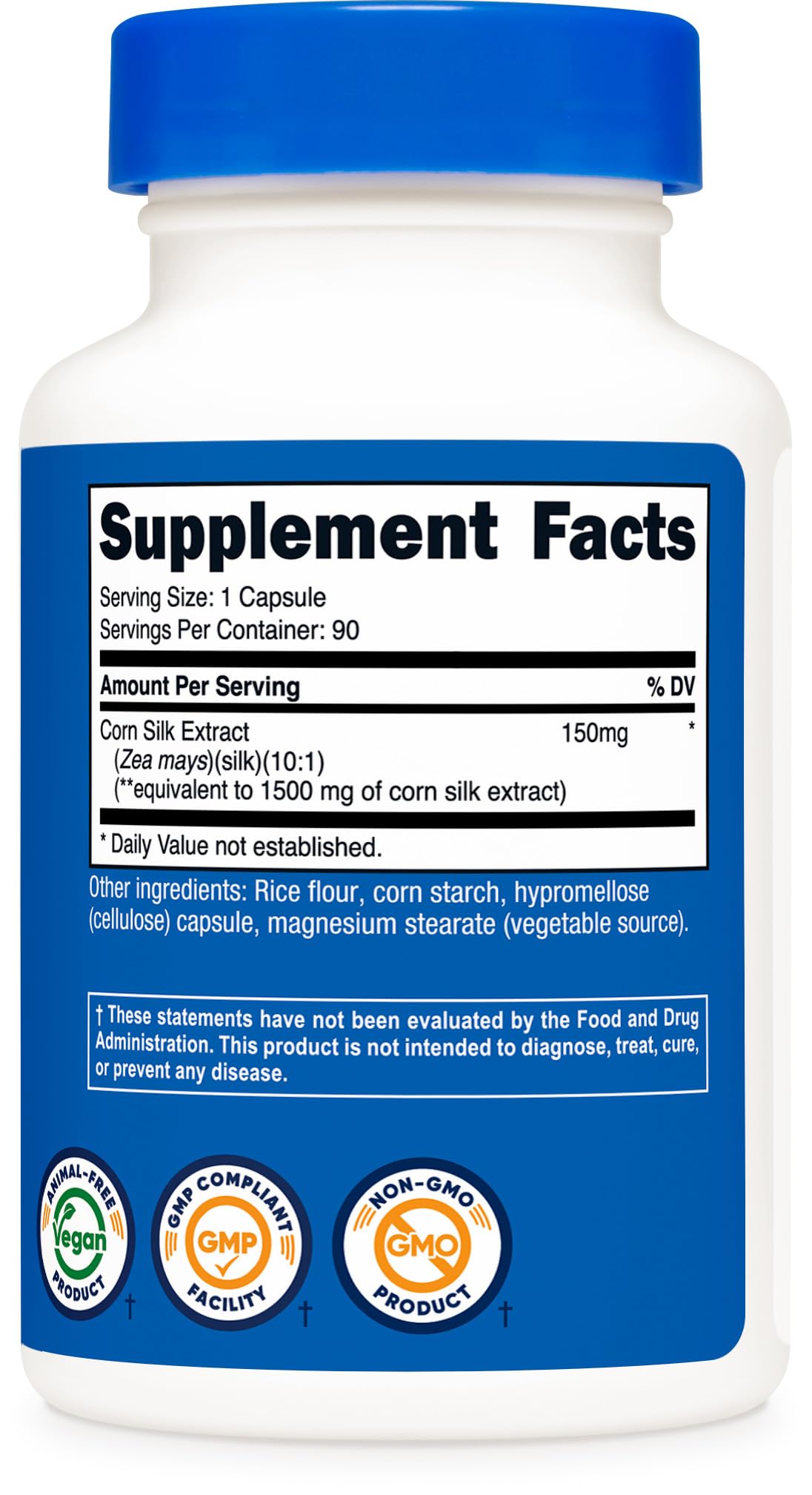 Nutricost Corn Silk Extract 150mg bottle with water glass