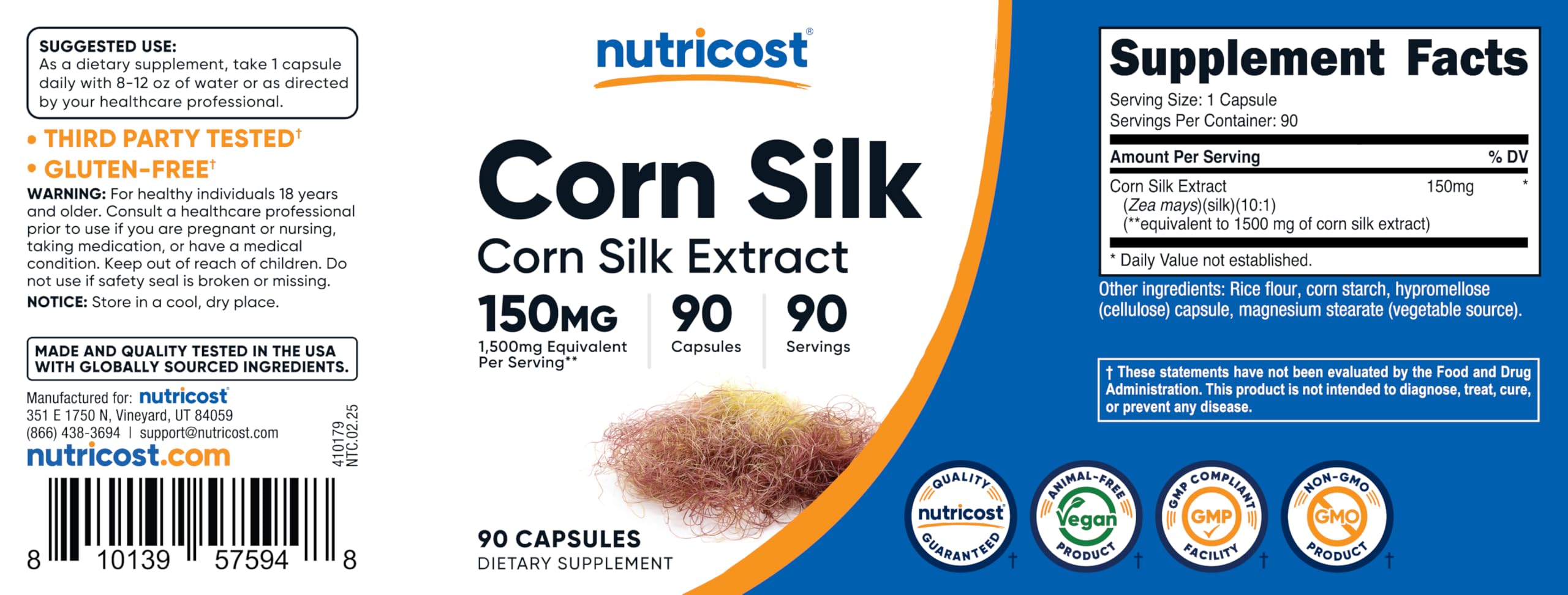 Nutricost Corn Silk Extract 150mg capsules in a hand