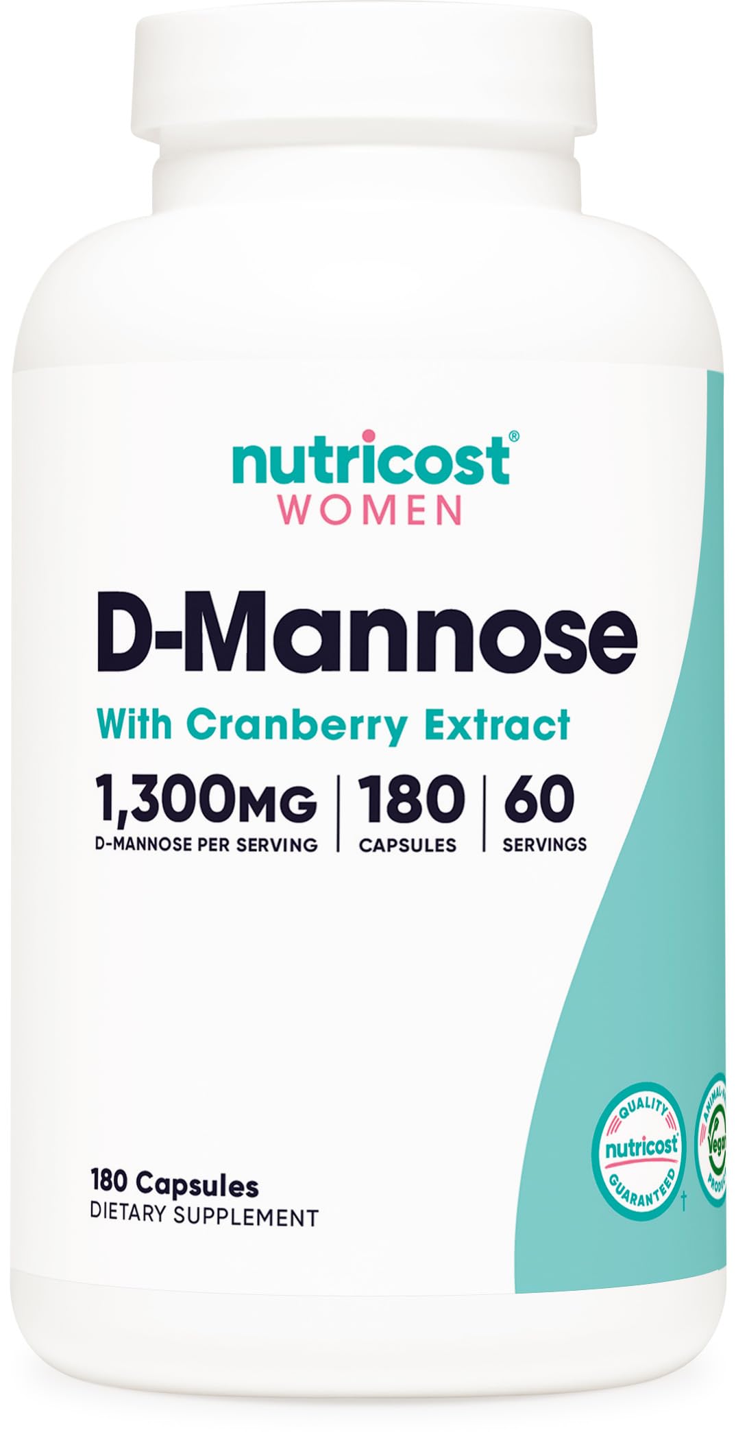 Nutricost Cranberry D-Mannose 1300mg 180 Capsules front view