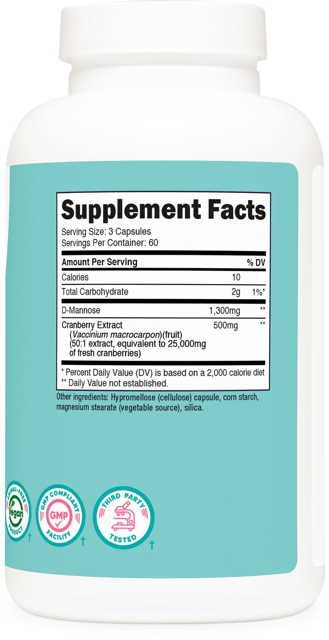 Nutricost Cranberry D-Mannose 1300mg capsules close-up