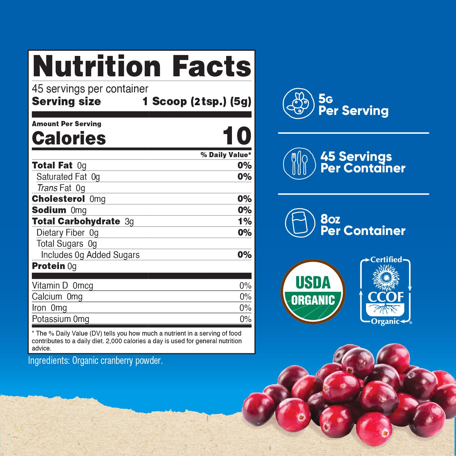 Nutricost Cranberry Extract Powder side view with serving scoop