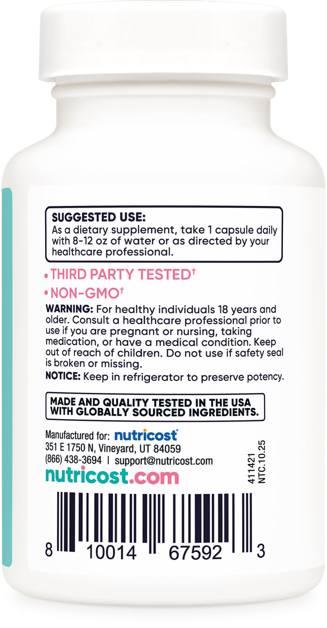 Nutricost Cranberry Probiotic Complex ingredients list
