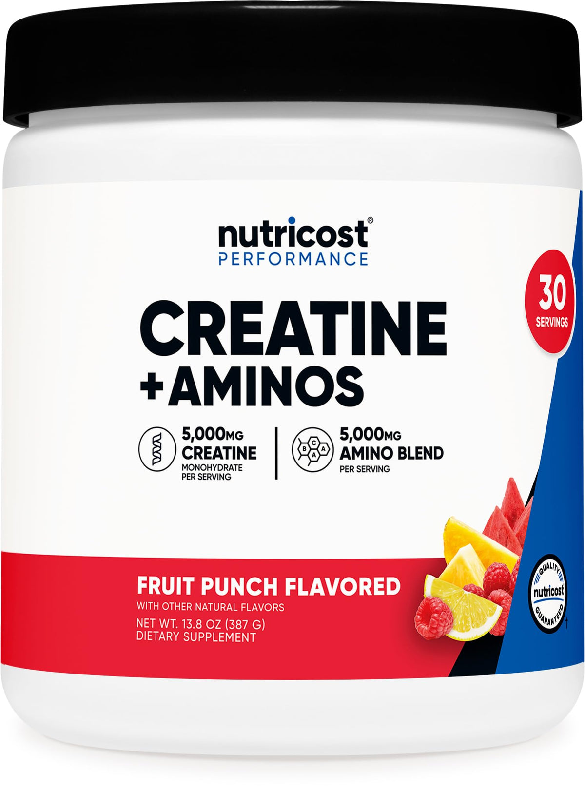 Nutricost Creatine + Aminos Fruit Punch 30 servings front view