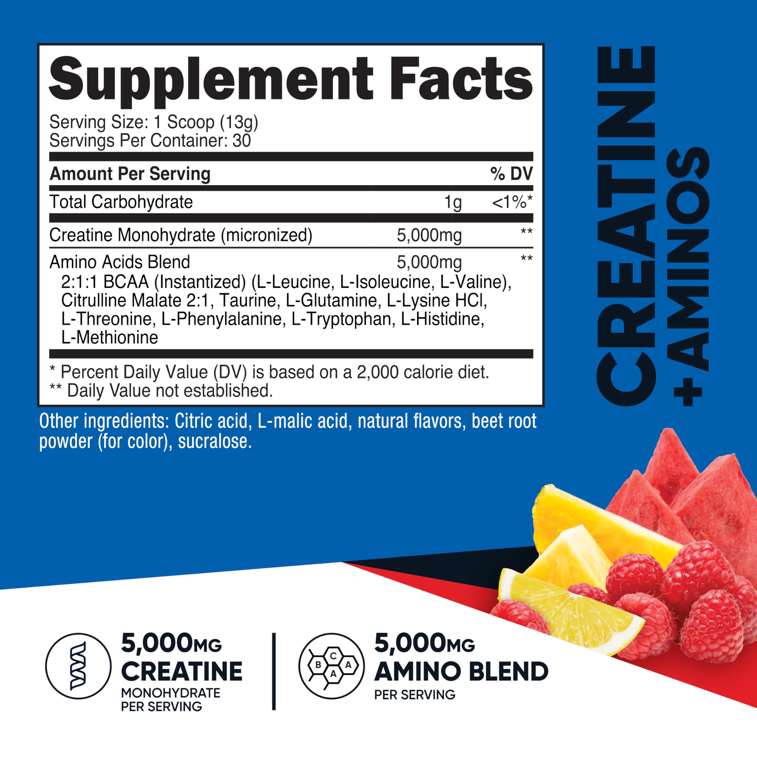 Nutricost Creatine + Aminos Fruit Punch container side view