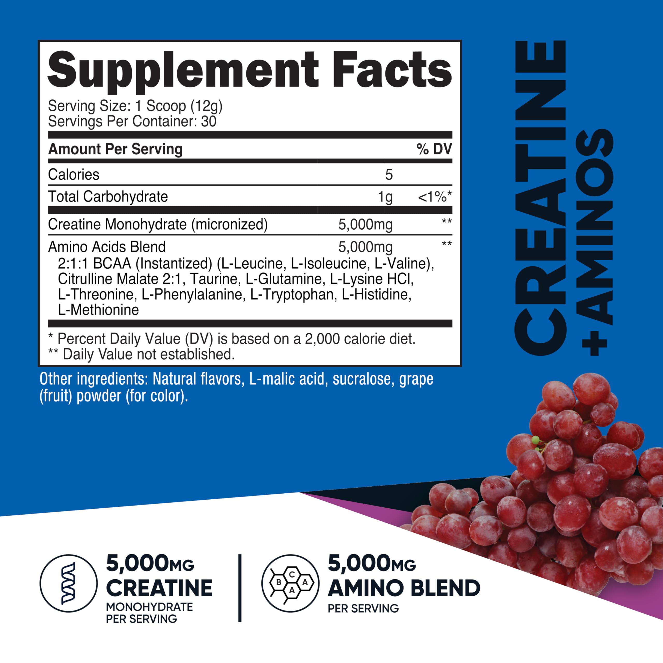 Nutricost Creatine + Aminos side view showing ingredients list