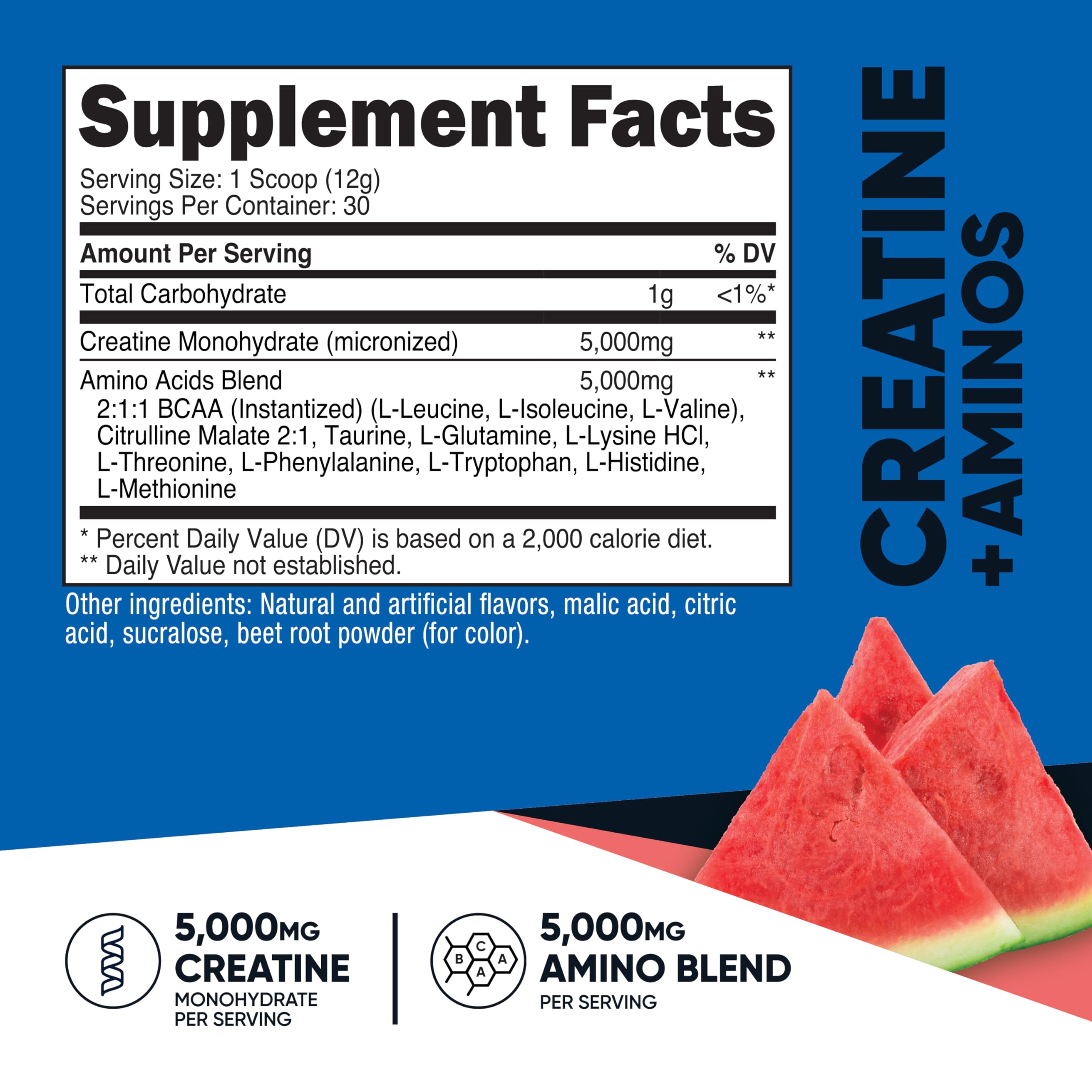 Nutricost Creatine + Aminos Watermelon flavour back view with ingredients
