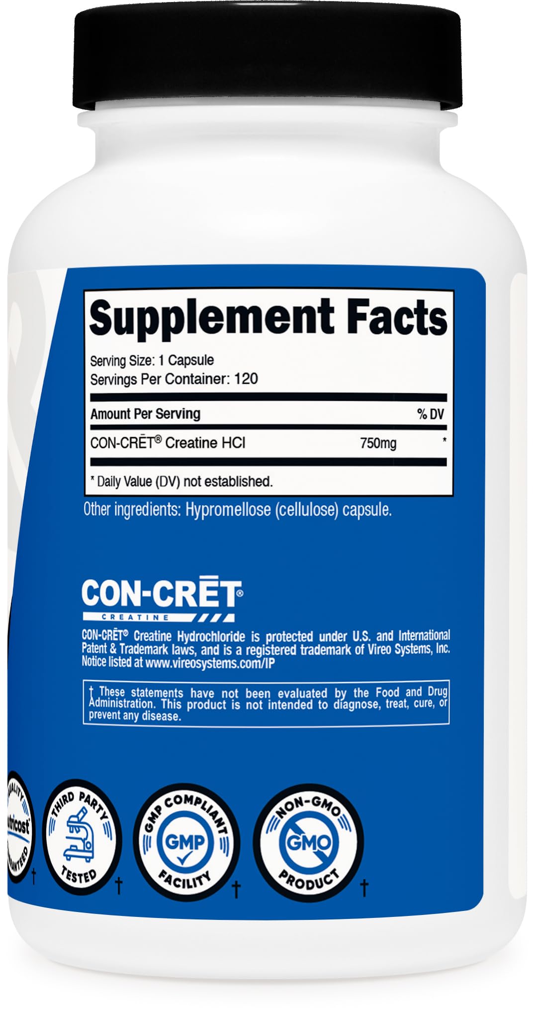 Nutricost Creatine HCl capsules on a wooden surface