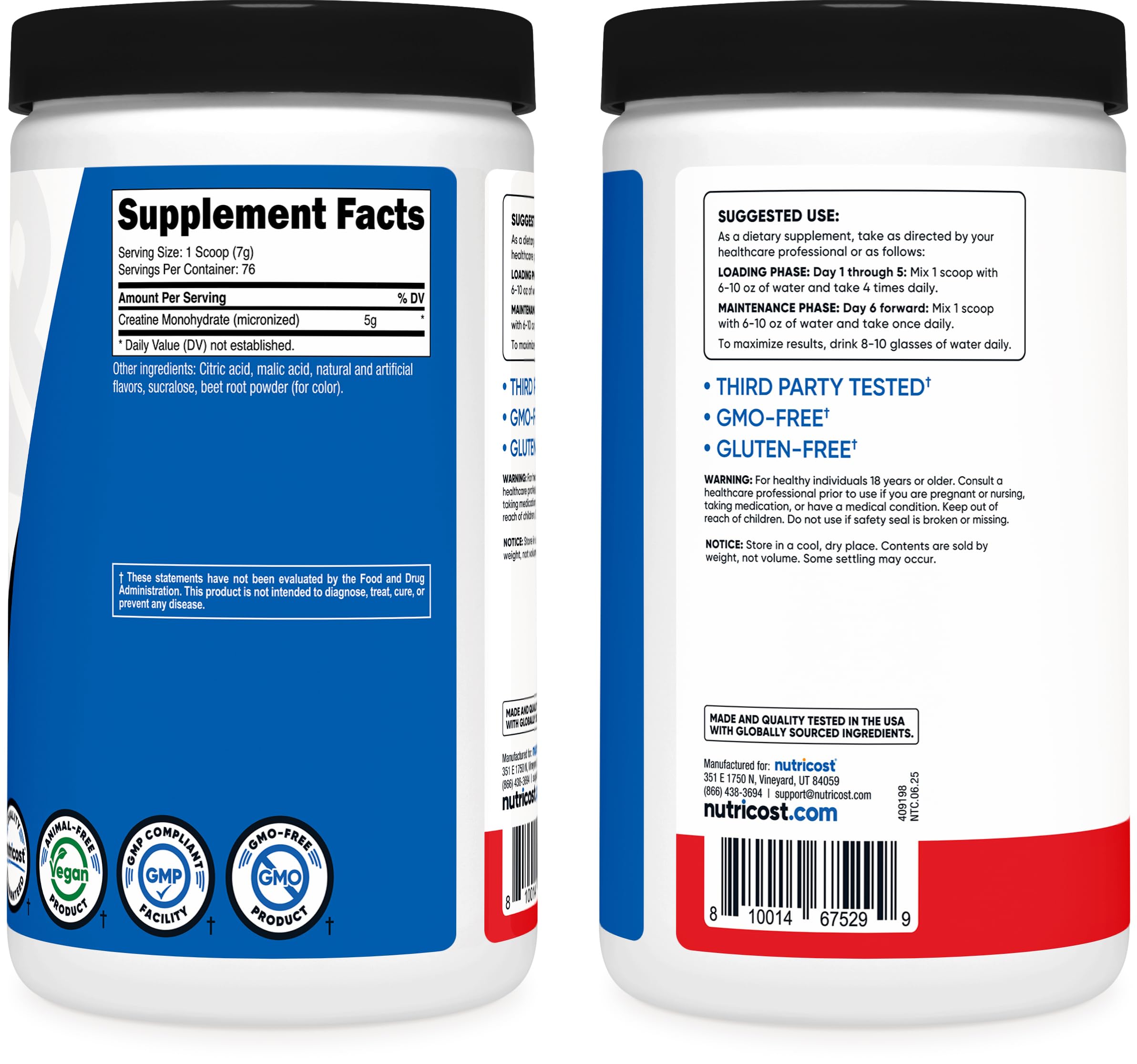 Nutricost Creatine Monohydrate 499g close-up of powder texture