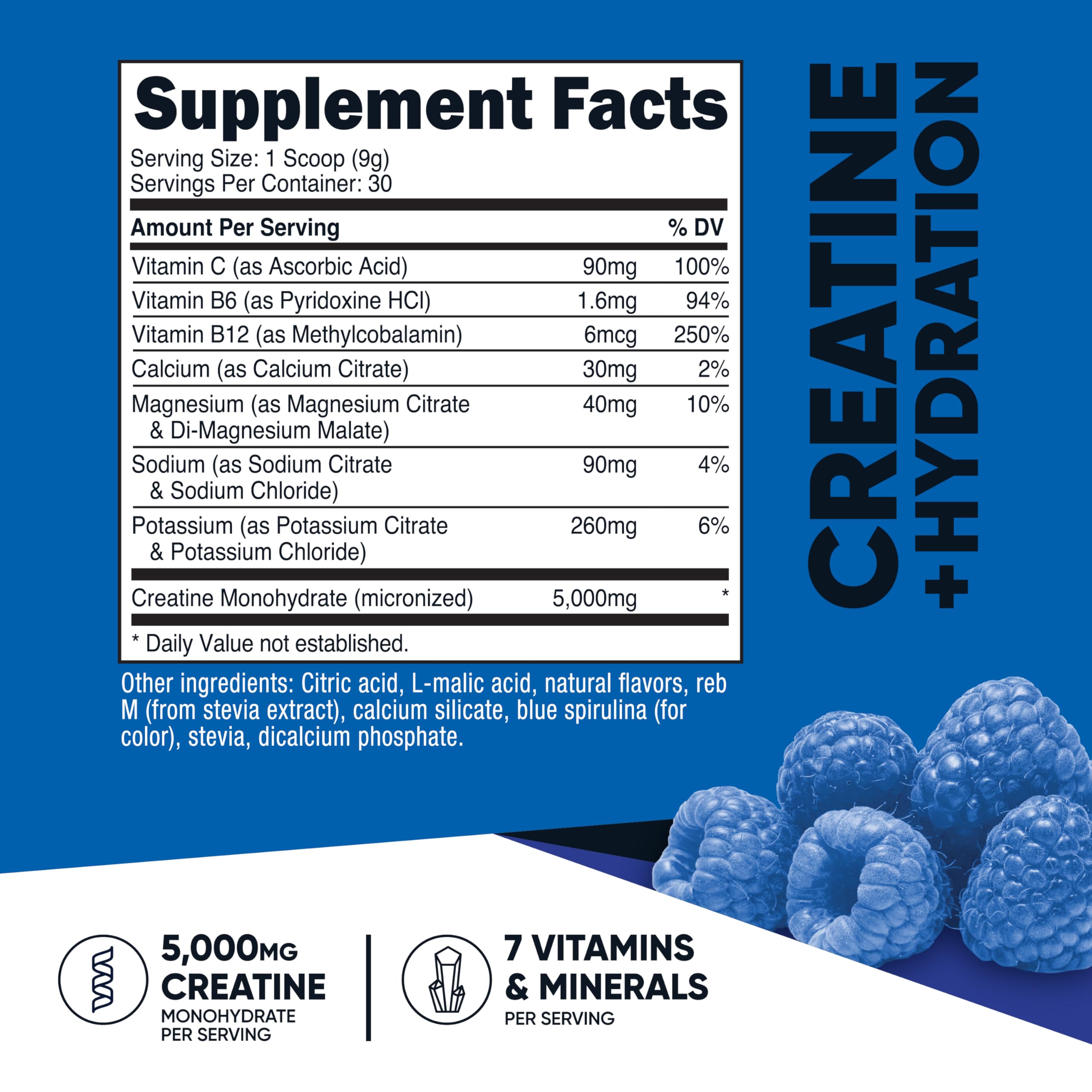 Nutricost Creatine Monohydrate 5000mg Blue Raspberry nutritional information