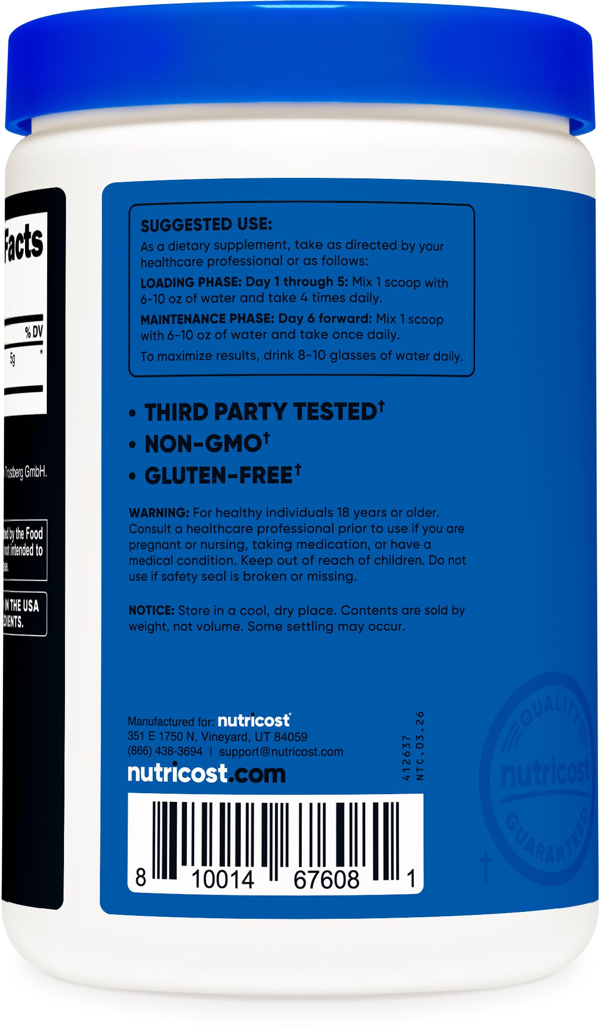 Nutricost Creatine Monohydrate 500g nutritional information