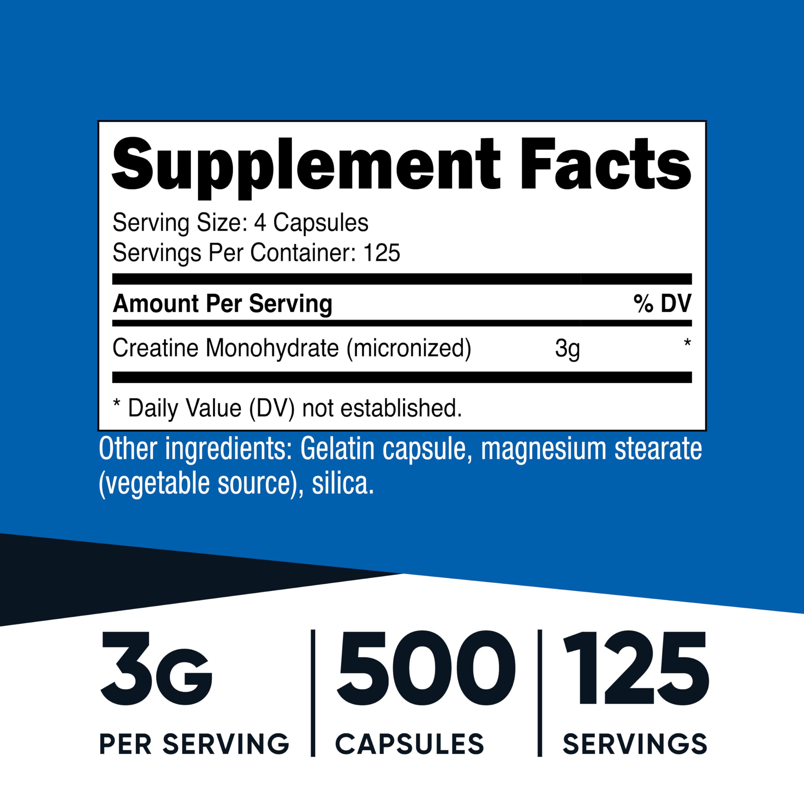 Nutricost Creatine Monohydrate 750mg 500 Capsules side view