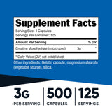 Nutricost Creatine Monohydrate 750mg 500 Capsules side view