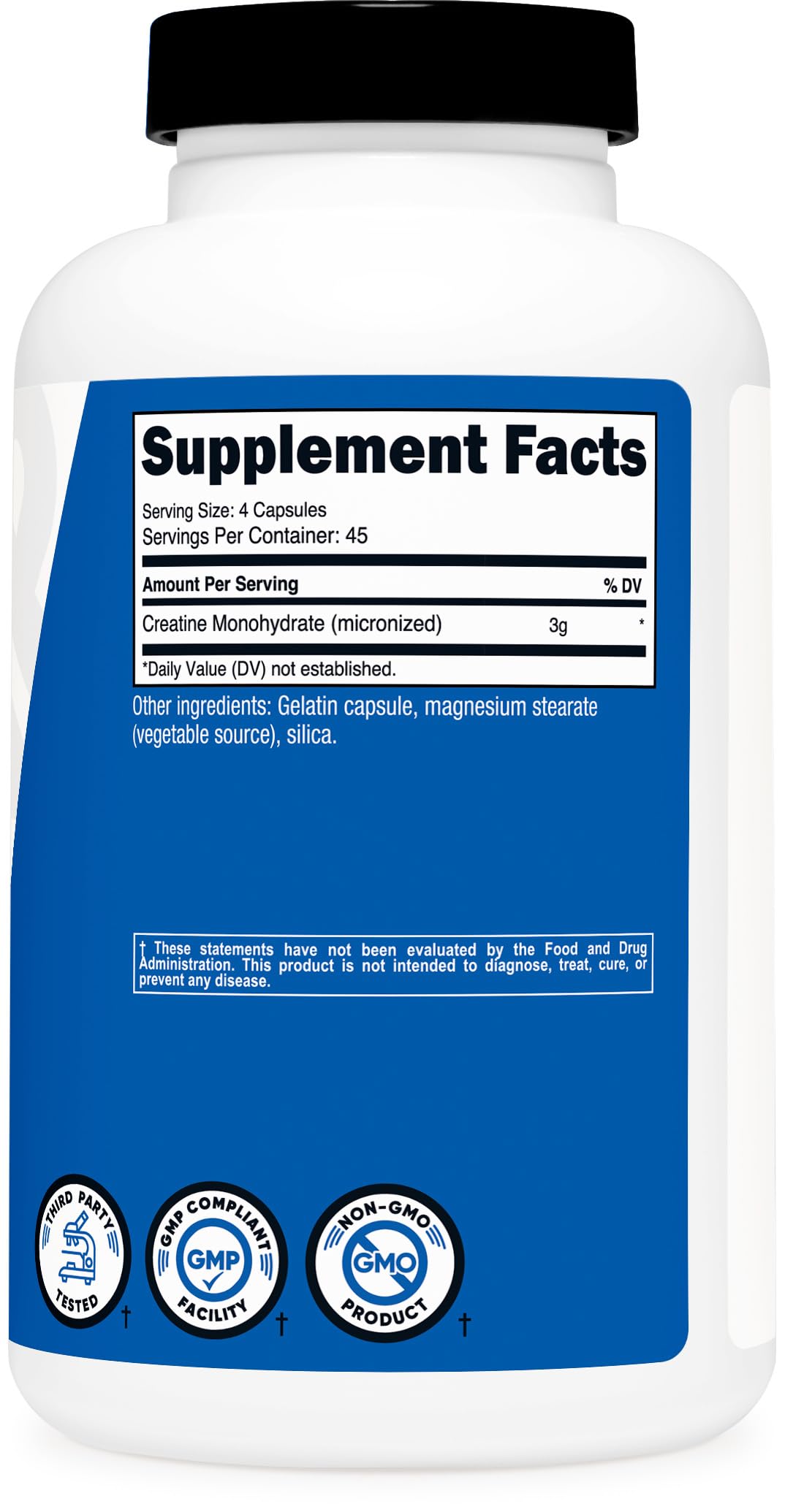 Nutricost Creatine Monohydrate bottle with nutrition facts