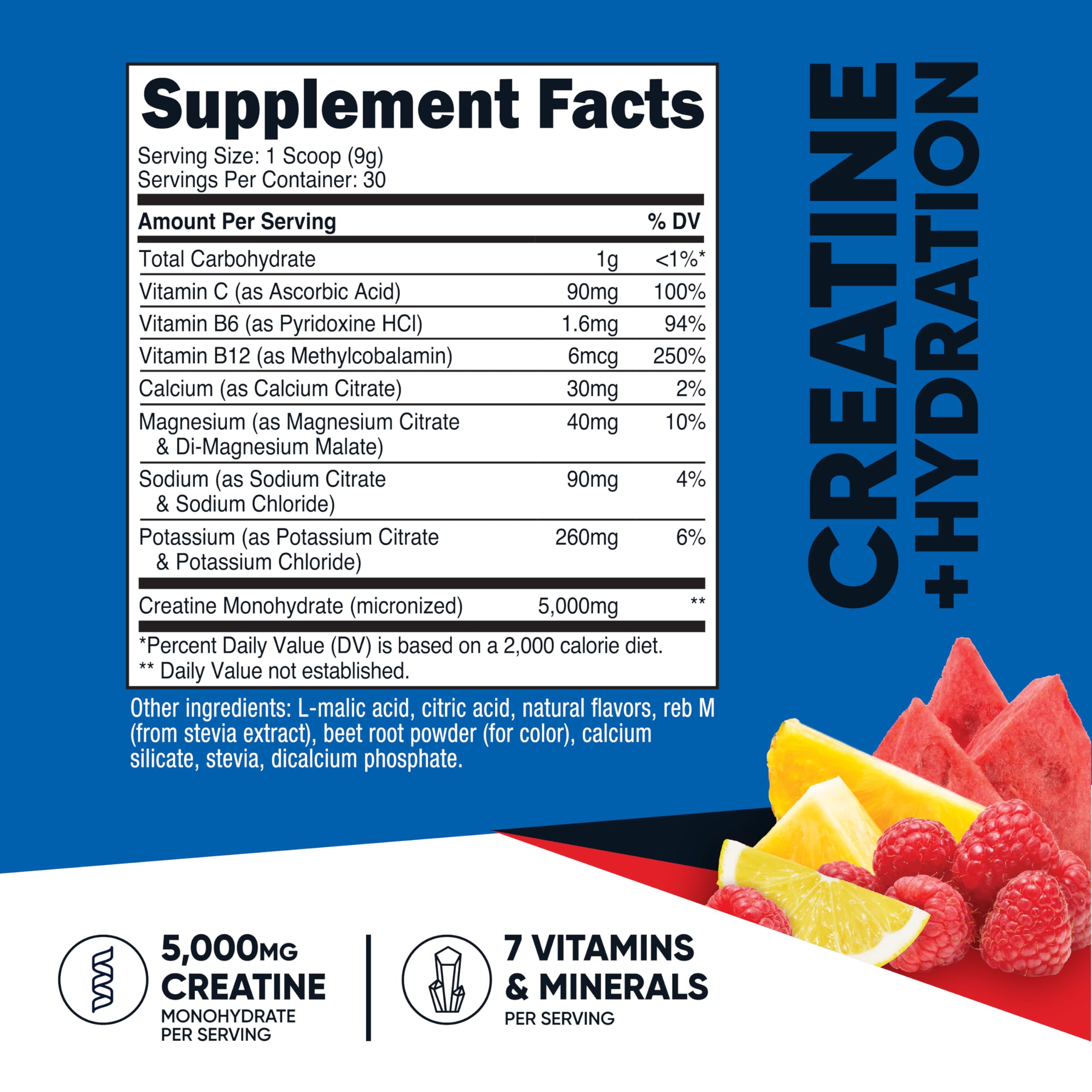 Nutricost Creatine Monohydrate fruit punch flavour label