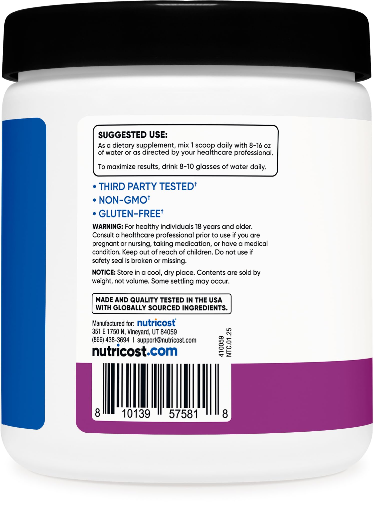 Nutricost Creatine Monohydrate packaging side view