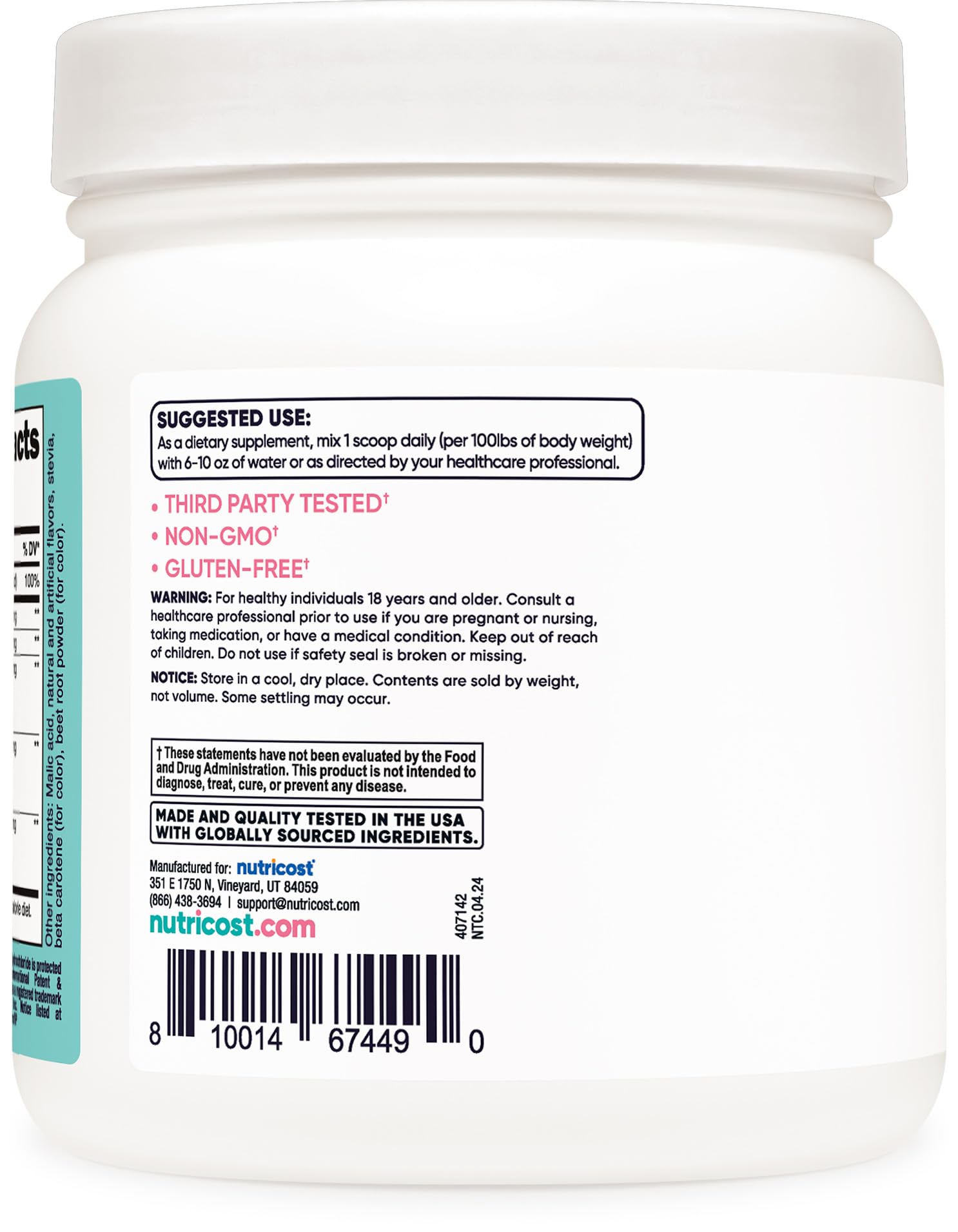 Nutricost Creatine Monohydrate Powder 520g packaging