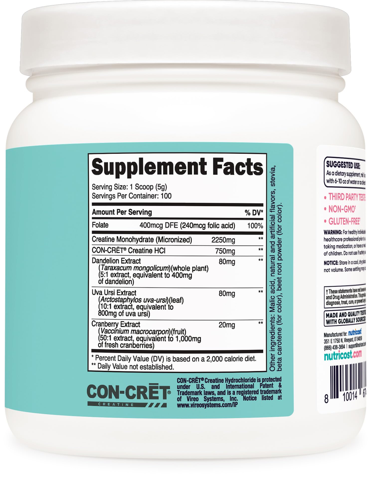 Nutricost Creatine Monohydrate Powder 520g with dandelion root and cranberry extract