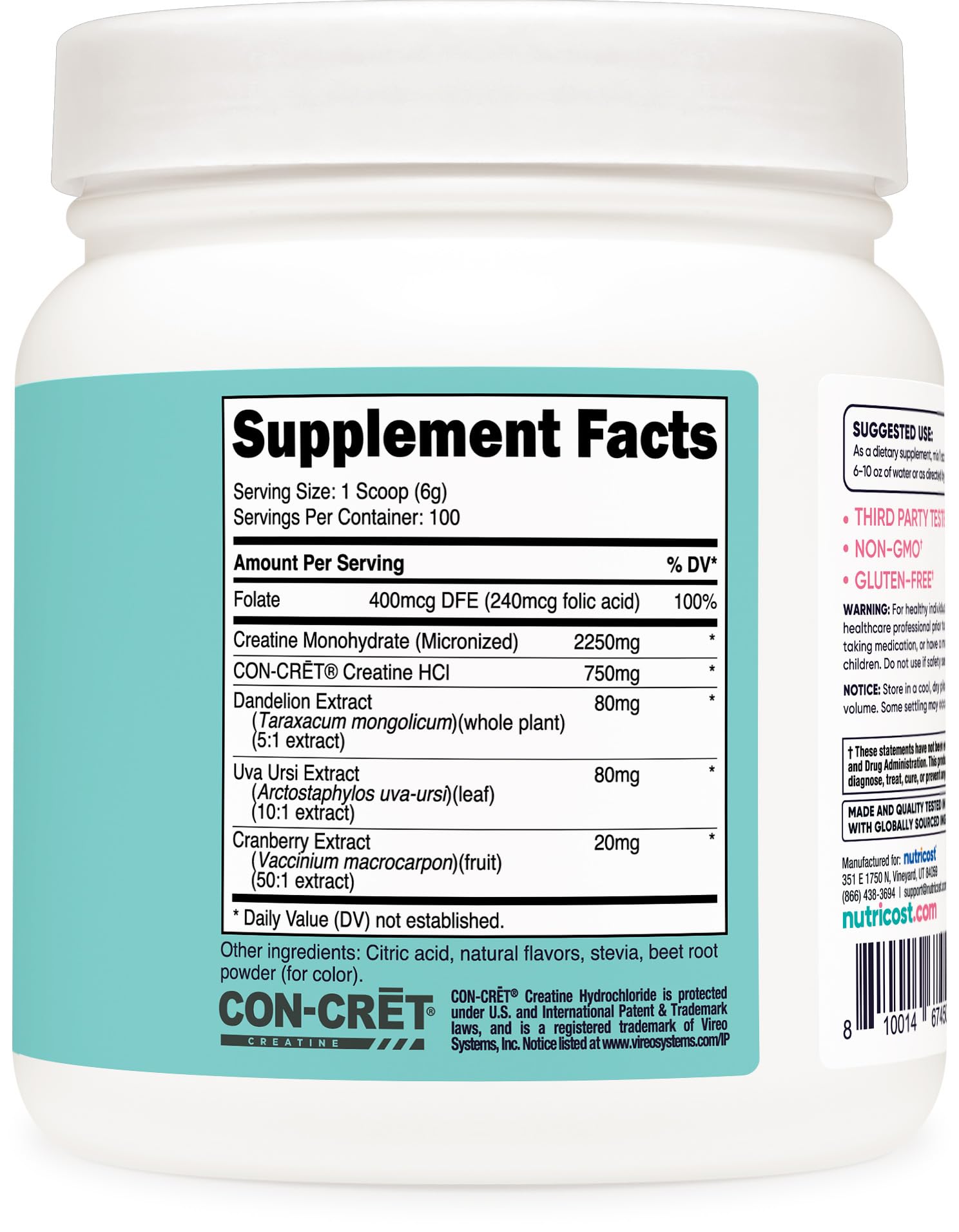 Nutricost Creatine Monohydrate Powder 649g ingredients list