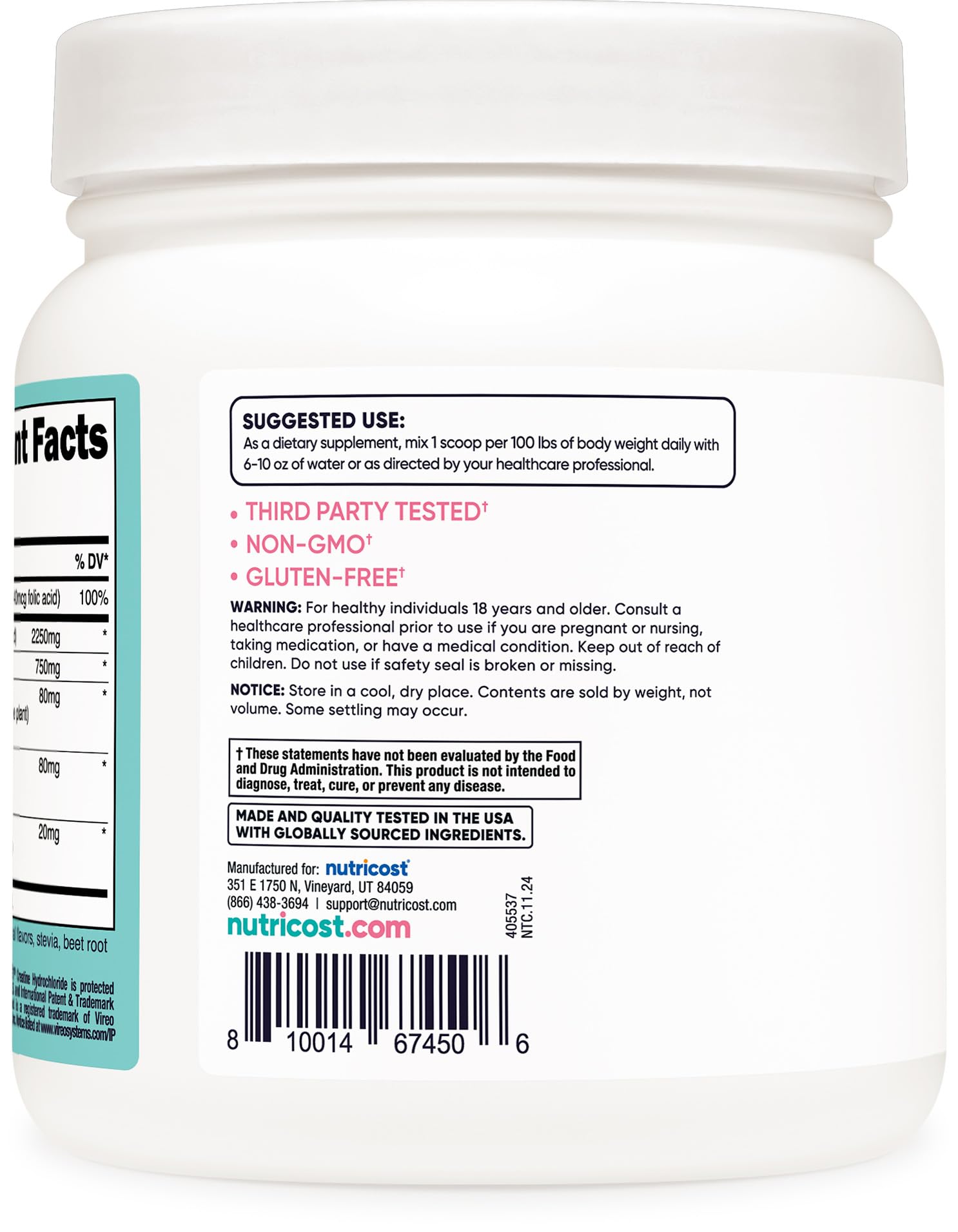 Nutricost Creatine Monohydrate Powder 649g packaging