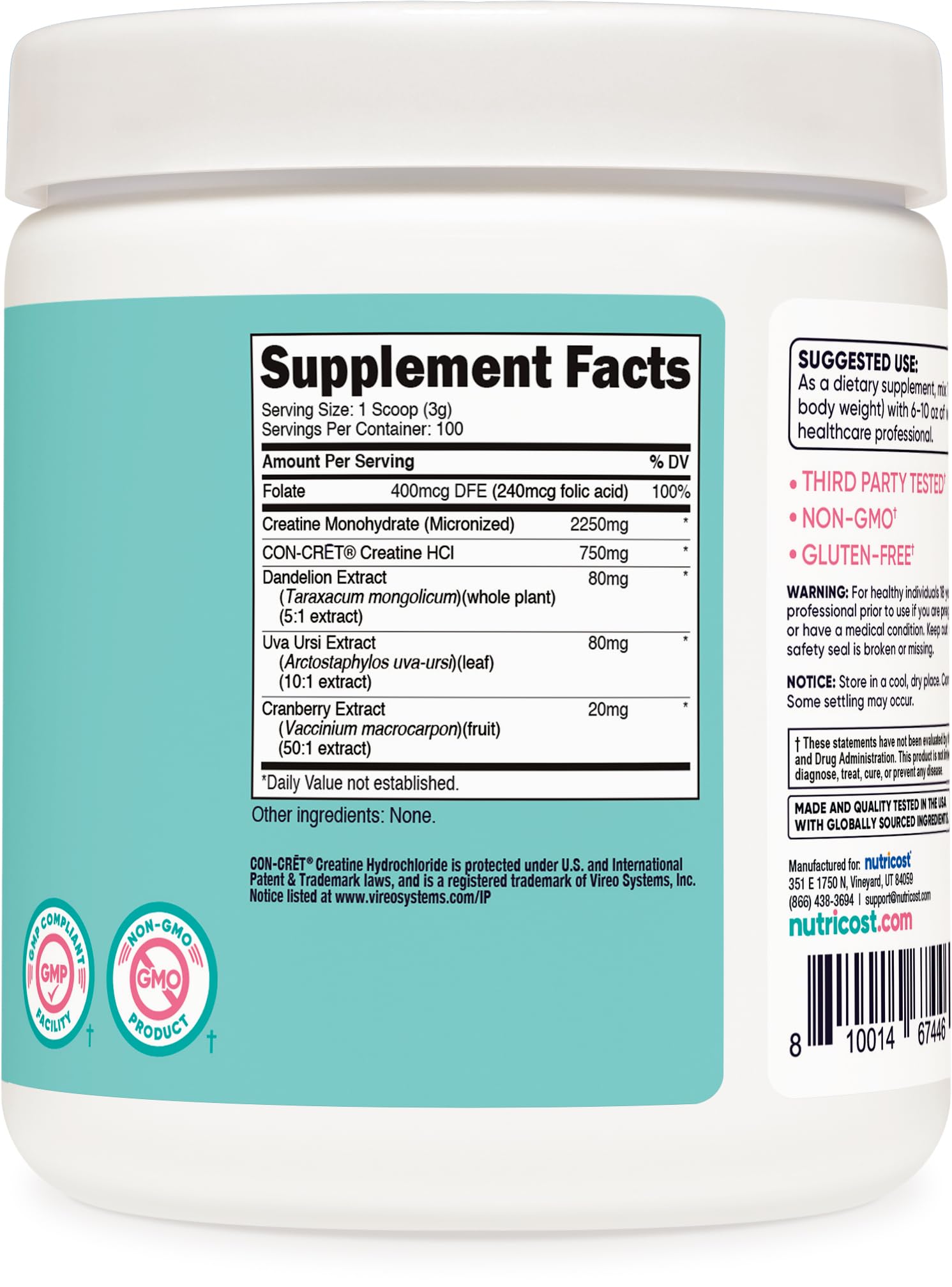 Nutricost Creatine Monohydrate Powder ingredients list
