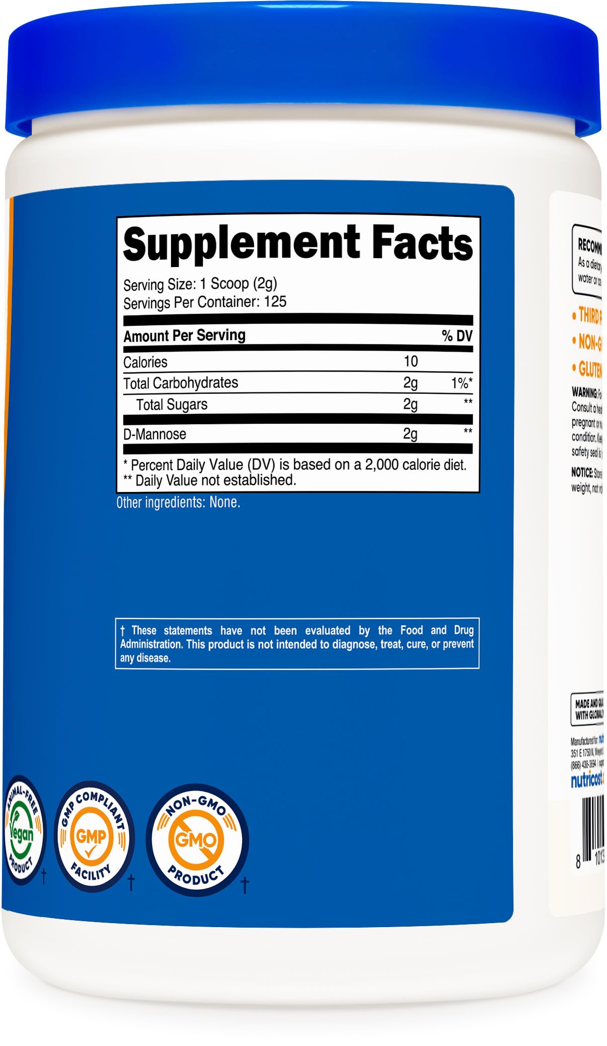Nutricost D-Mannose Powder 250g on a kitchen counter