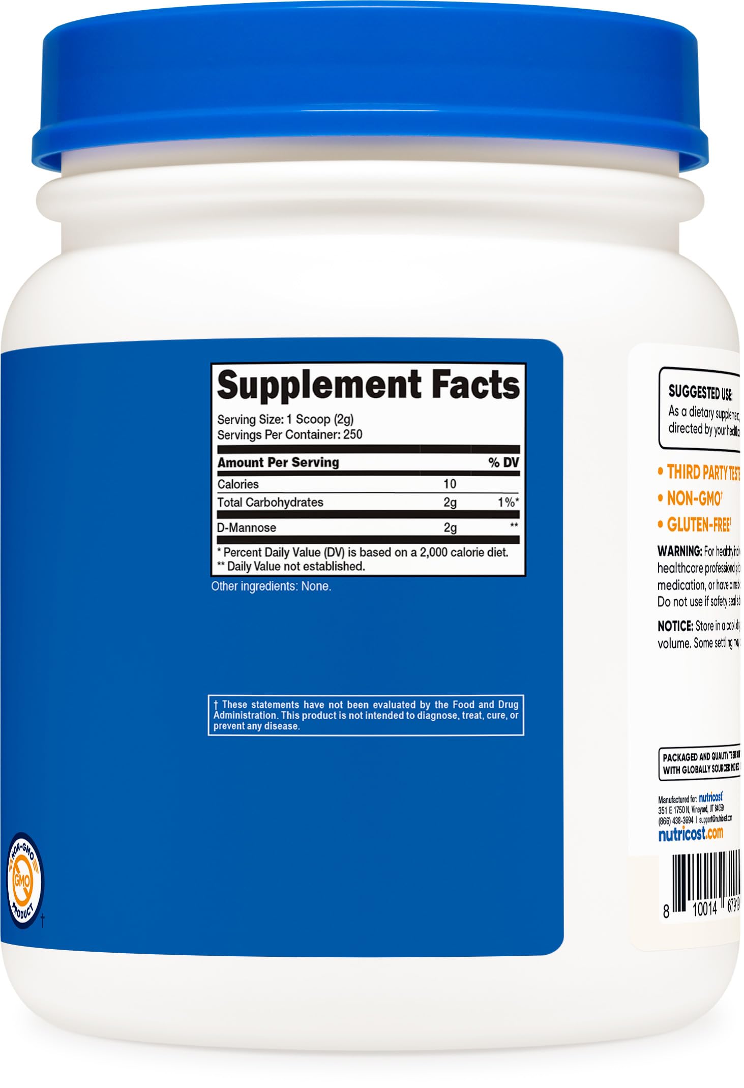 Nutricost D-Mannose Powder 500g packaging and label