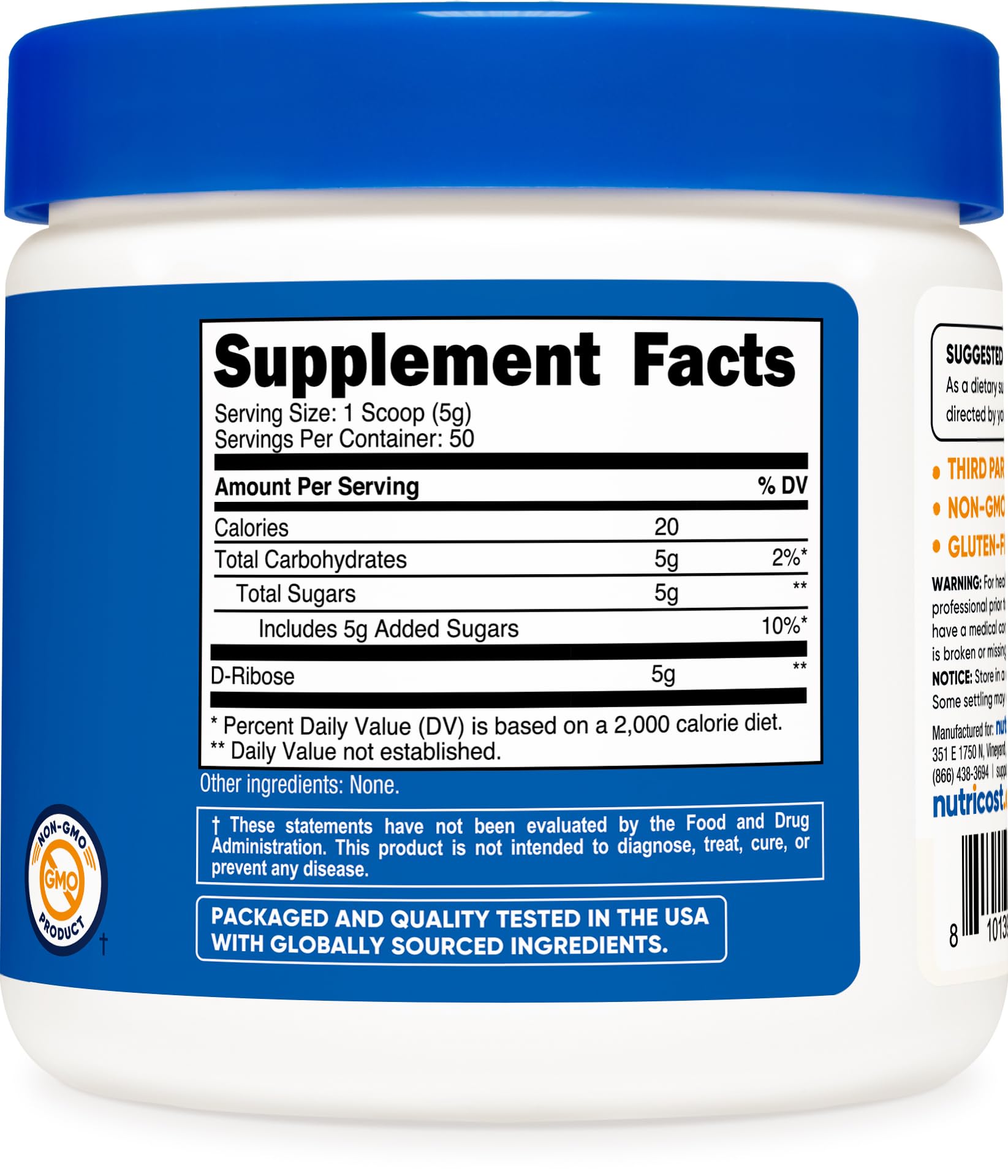 Nutricost D-Ribose Powder 250g lifestyle scene with supplement bottle