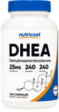 Nutricost DHEA 25mg Capsules front view with 240 count
