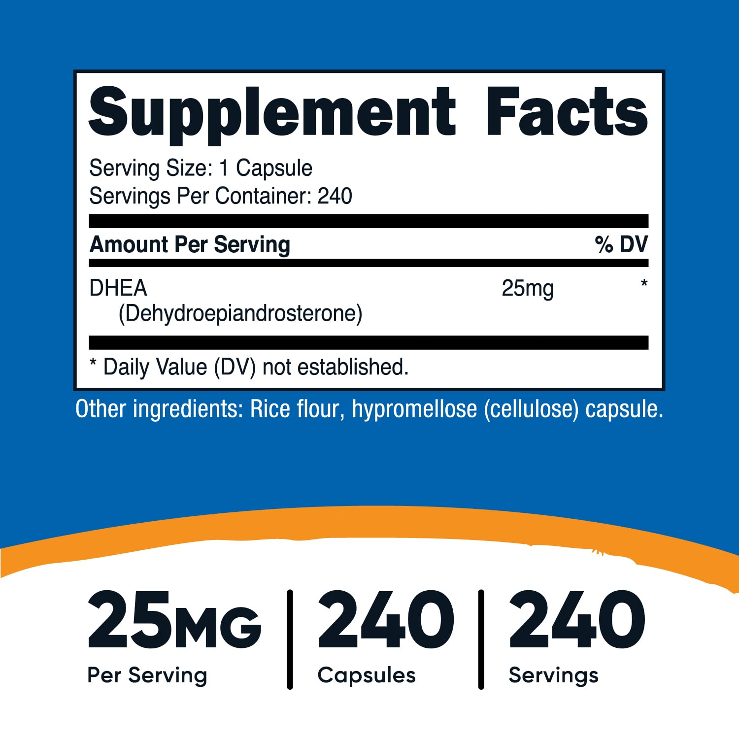 Nutricost DHEA 25mg Capsules side view showing label